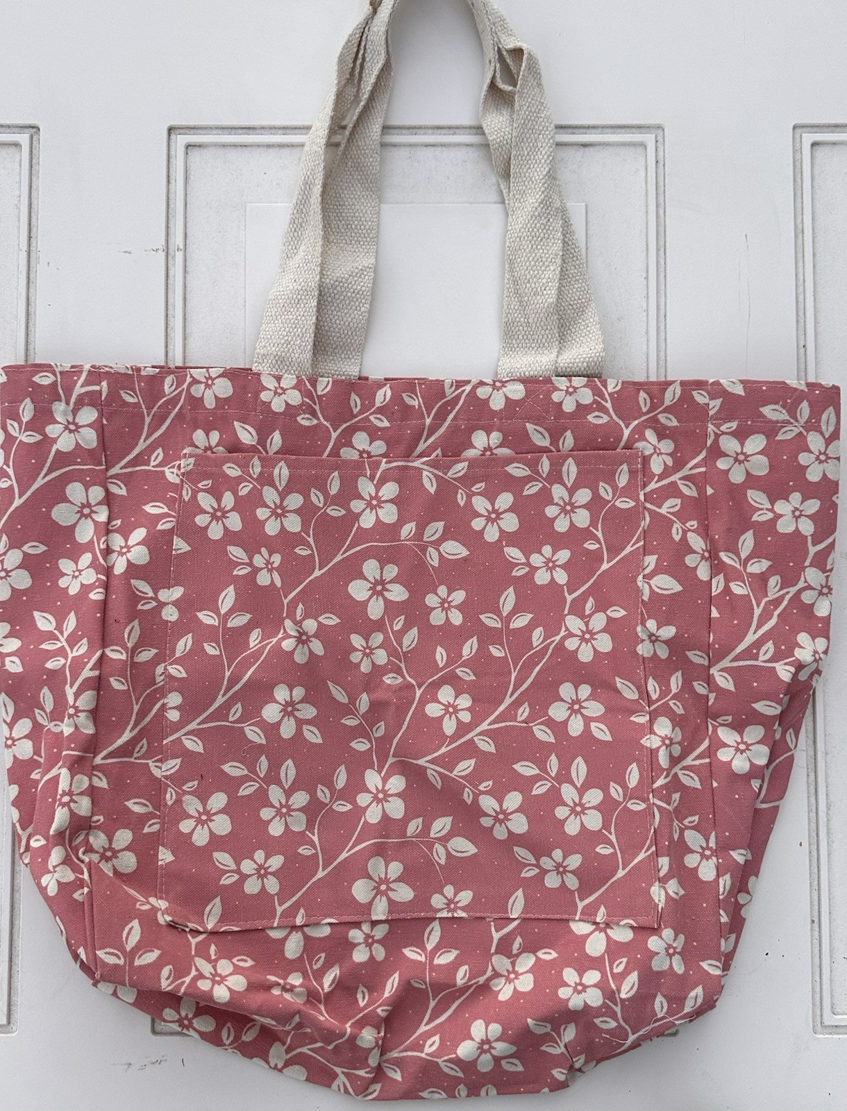 Reusable Tote Bag Eco-friendly Pink White Floral NWT
