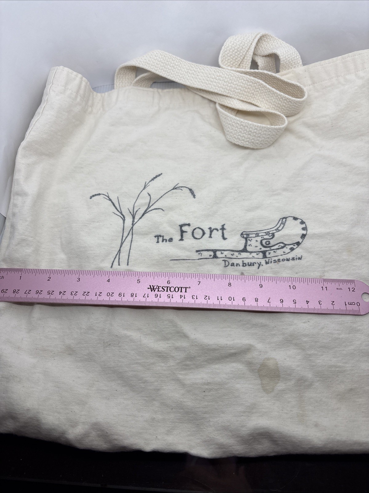 Cloth Bag Reusable Souvenir The FORT Danbury Wisconsin Cream Color 2 Handles
