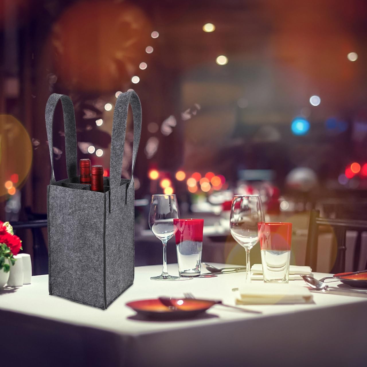Felt Wine Carrier Tote Bag For 4 Bottles Reusable Protective Dividers Travel
