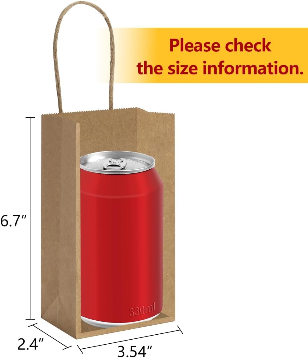 50 Pack 3.5×2.4×6.7 Inches Small Kraft Paper Bags with Handles Bulk Mini Party