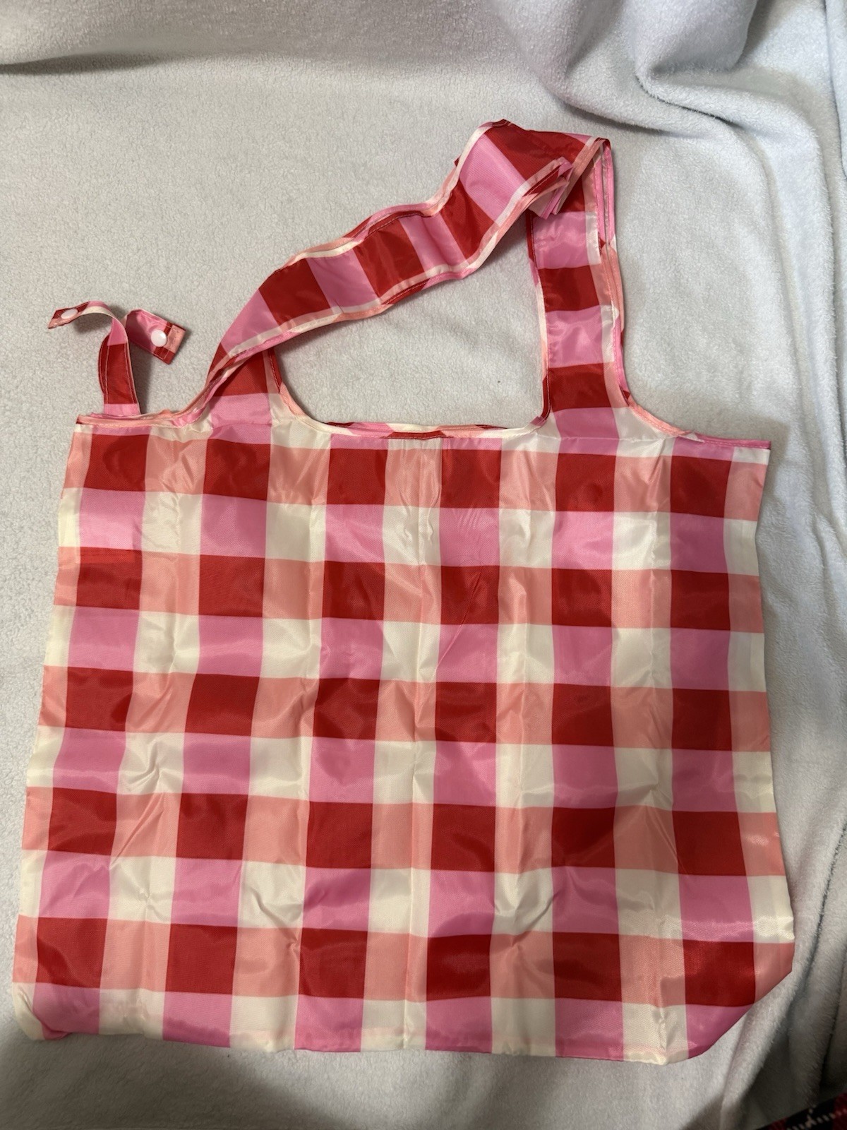 Foldable Reusable Shopping Tote Bag Pink White Check 25 qt 16-20 in