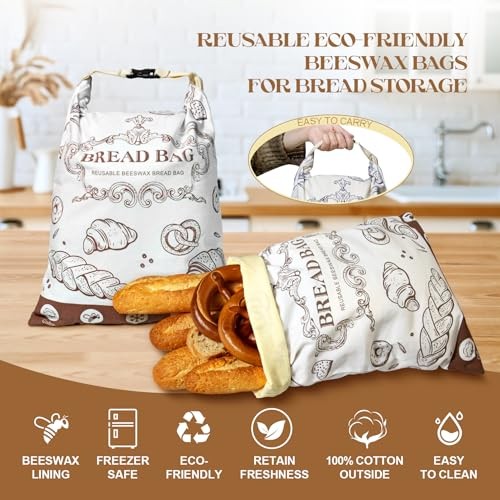 Reusable Beeswax Bread Bags – Large Capacity Cotton Storage for Beige-1 pcs