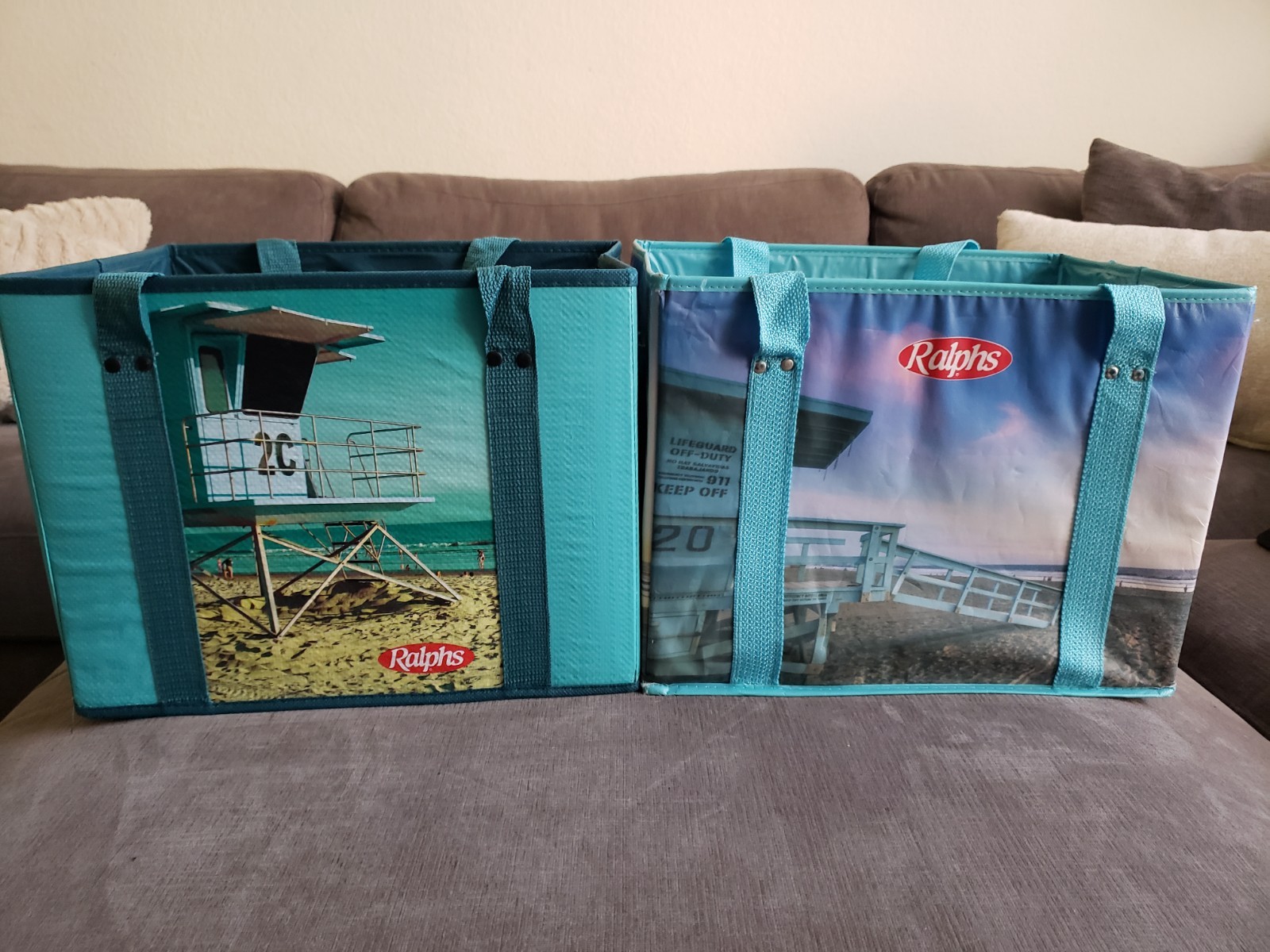 RARE! Set Of 2 Ralphs Grocery Supermarket Reuseable Shopping Totes – Beach…