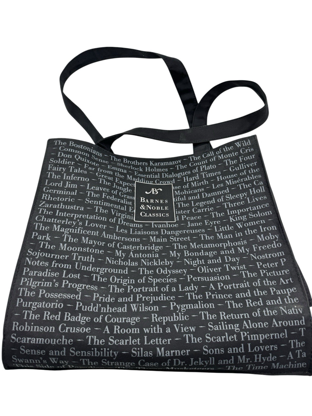 Barnes & Noble Classics Reusable Shopping Tote Book Bag Black Polyester PVC Back