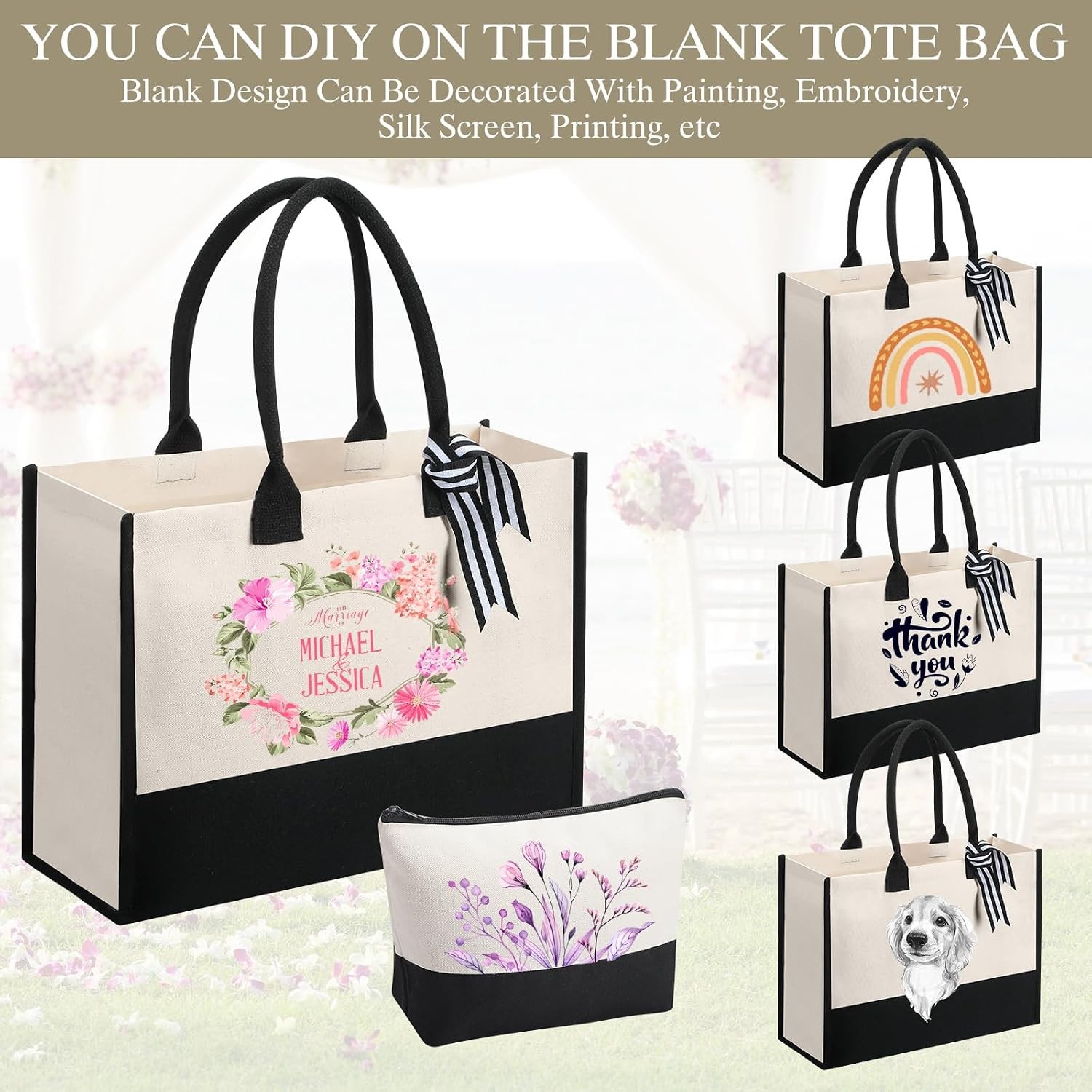 20 PCS Canvas Tote Bag with Inner Zipper Pockets and Makeup Bag Bulk Christmas