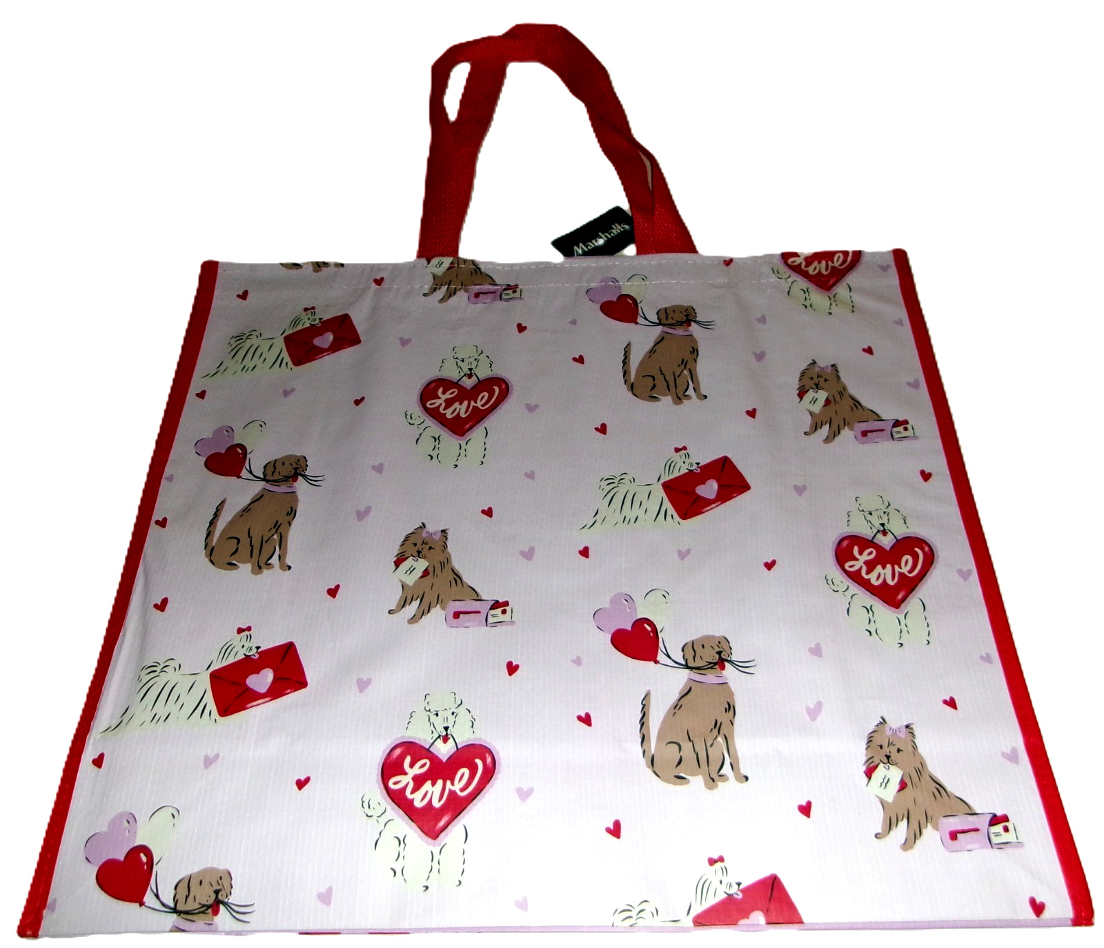 VALENTINE’S DAY Reusable Tote Bag~20″X 18″X 8″~VALENTINE DOGS SHOWING THEIR LOVE