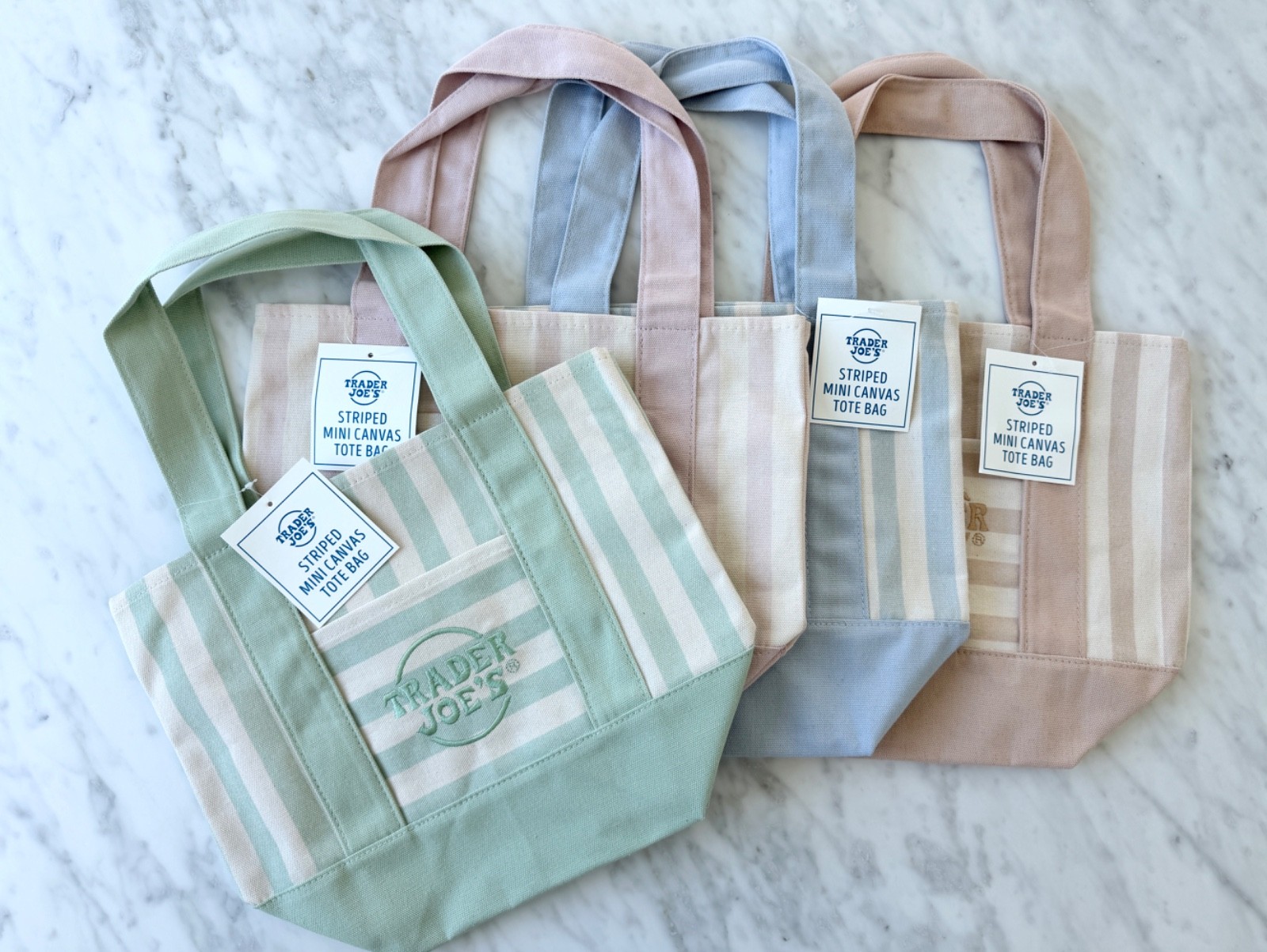 Trader Joe’s Mini Pastel Stripe Canvas Tote Bags Set of 4 Limited Edition NWT