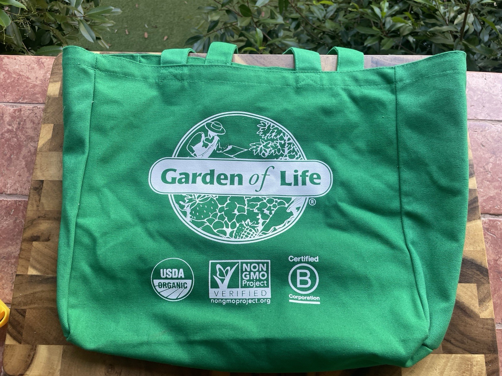 Garden of Life Green Canvas Large Logo Tote Bag w/ Zipper Pocket 21x12x14