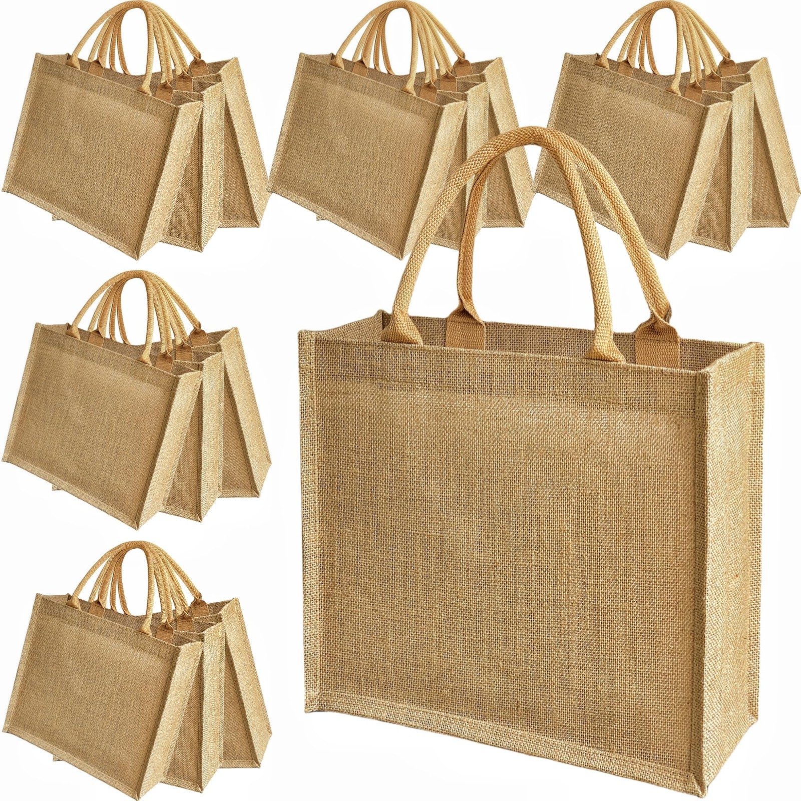 GOQAGA 15 Pack Burlap Tote Bags 12x12x6 Inch Natural Jute Handbags with Water…