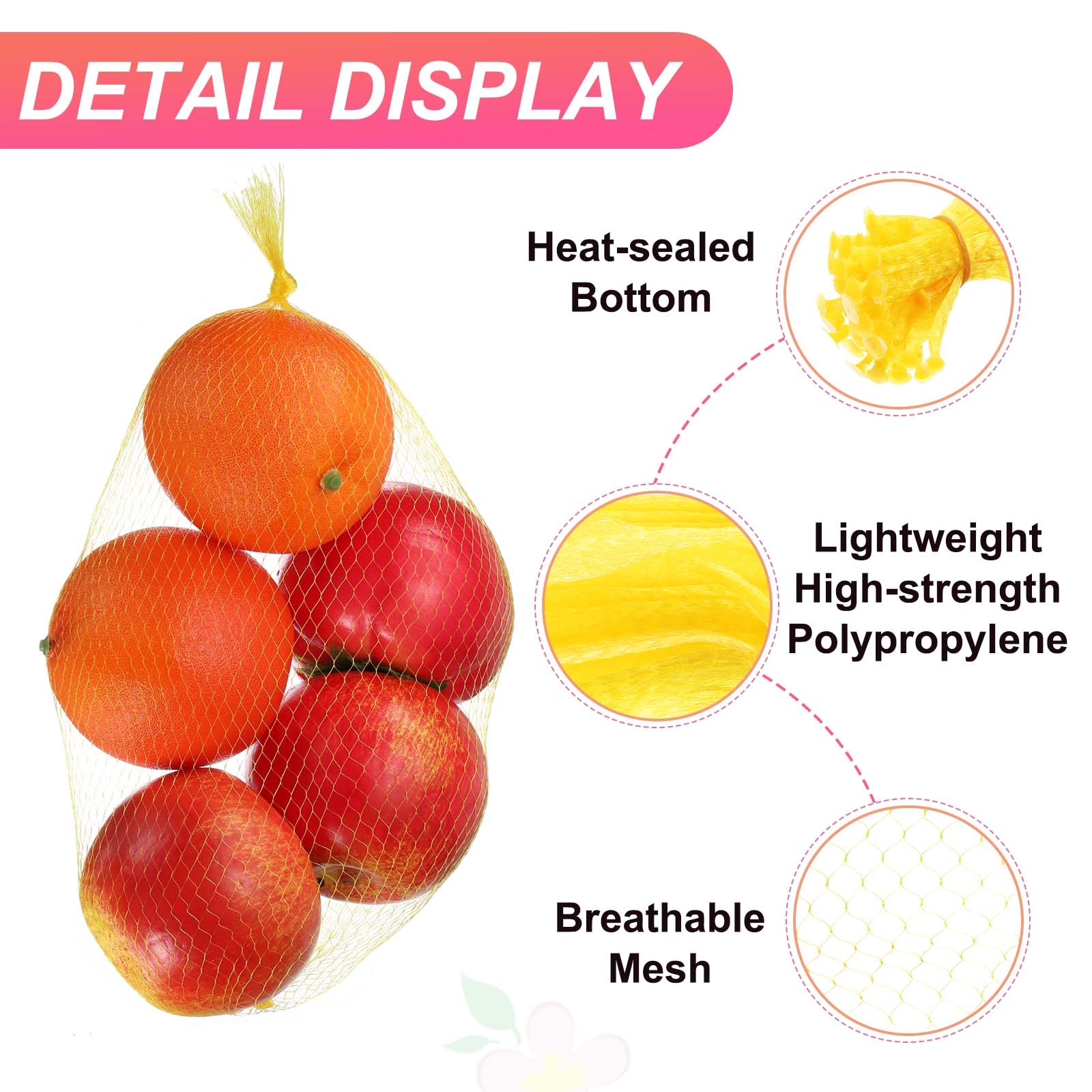 100Pcs Reusable Mesh Produce Bags, 13.8 Inches Hatching Bags, Yellow