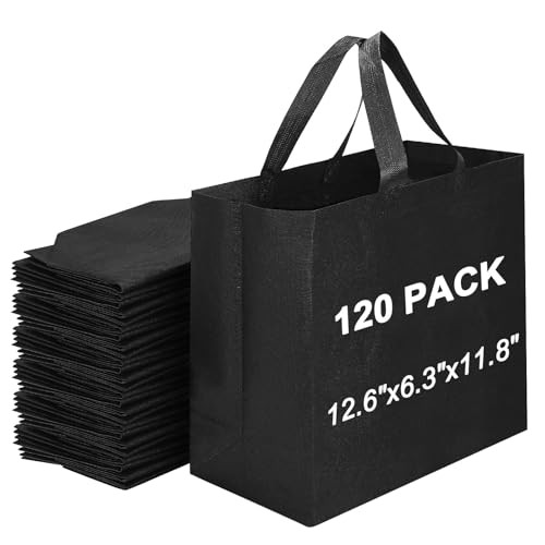 Reusable Grocery Bags 12.6 * 6.3 * 11.8 in – Non Woven Totes Bag with 120 Black