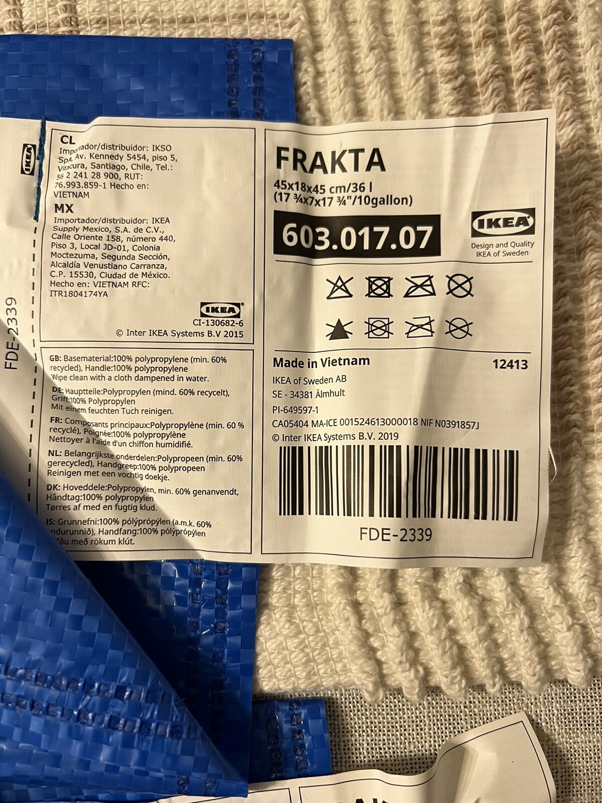 IKEA FRAKATA 10 Gallon Recyclable Medium Blue Bag Reusable Eco friendly 3 Pack