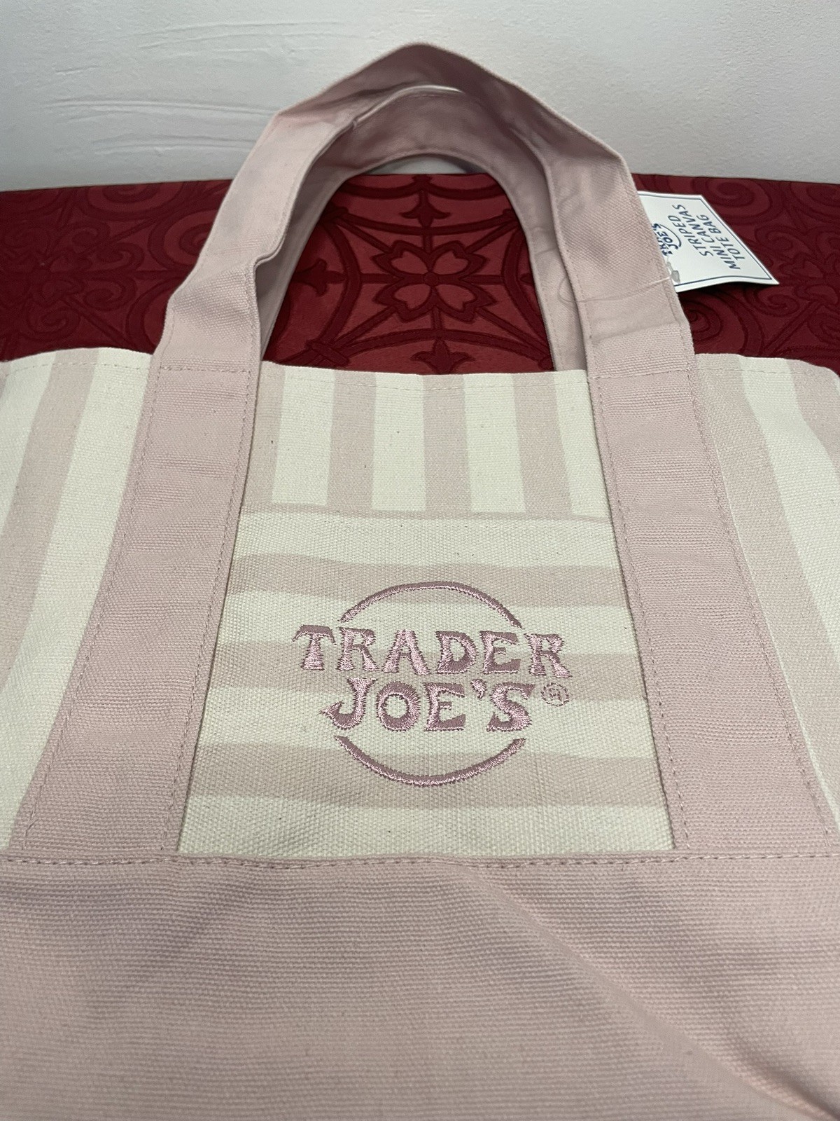 Trader Joe’s Mini Canvas Reusable Tote Bag Pink & White Striped