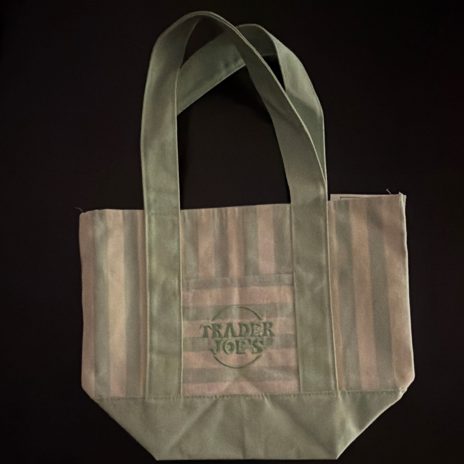 Trader Joe’s Striped Green Canvas Mini Tote Bag 33 in L x 28 W x 15 cm H