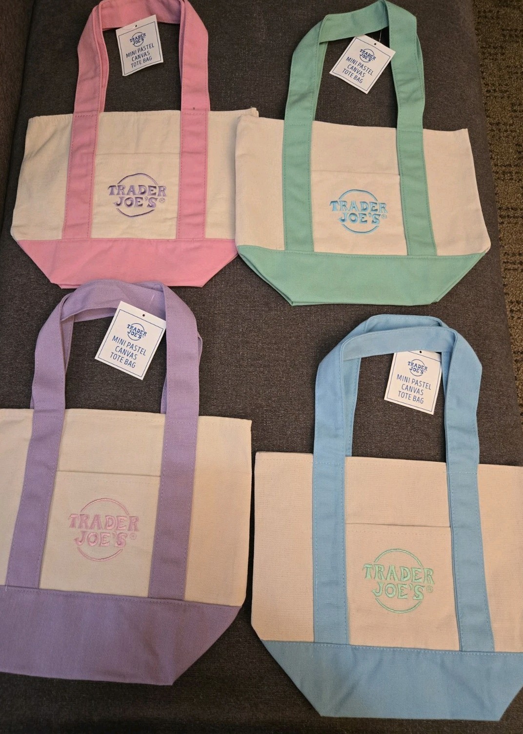 Trader Joe’s Mini Pastel Canvas Tote Bag NWT Blue Green Pink Purple | US Stock