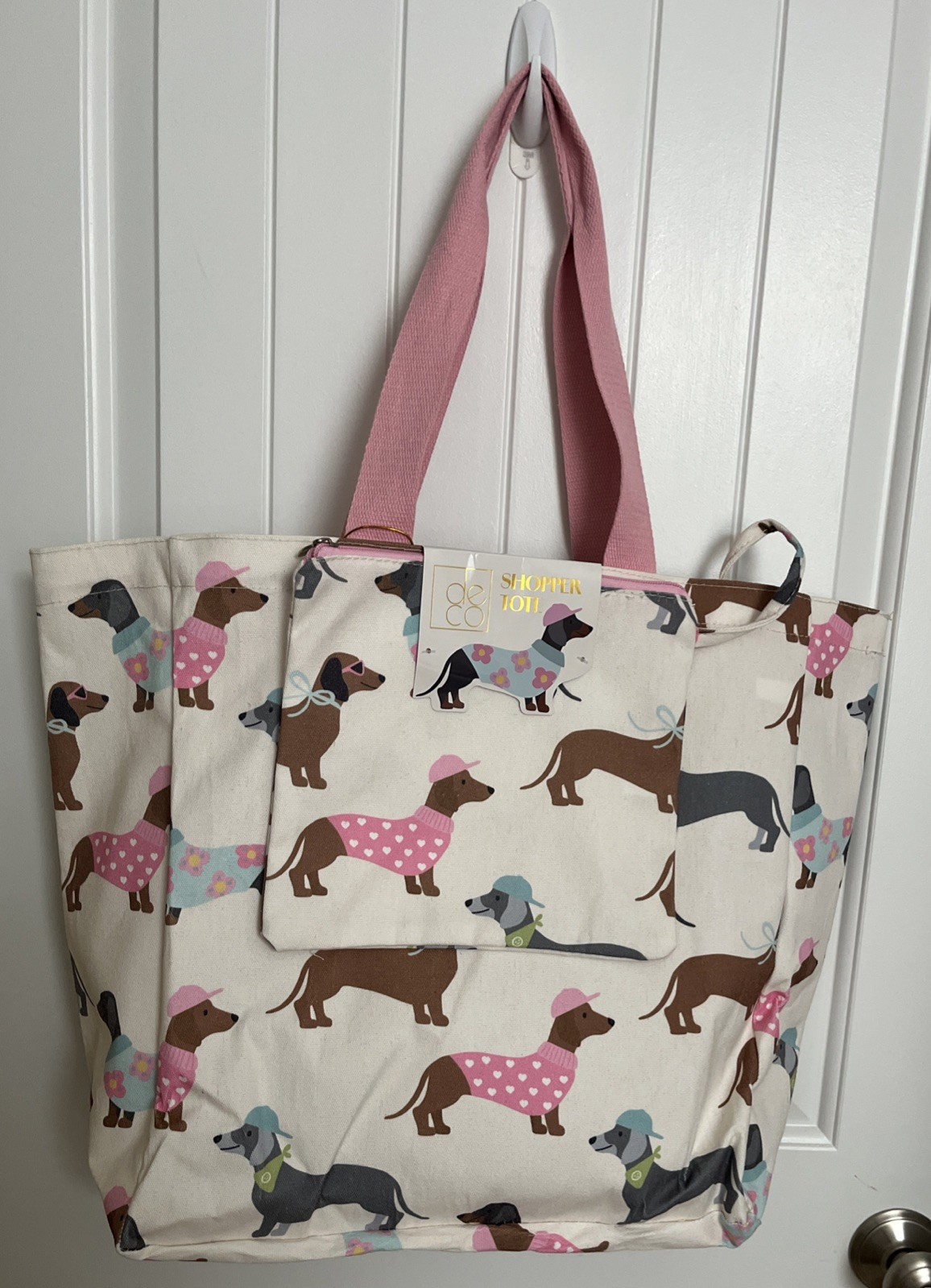 Dachshund Tote Bag with Pouch Bag, Dachshund Canvas Shopper Tote Bag, NWT