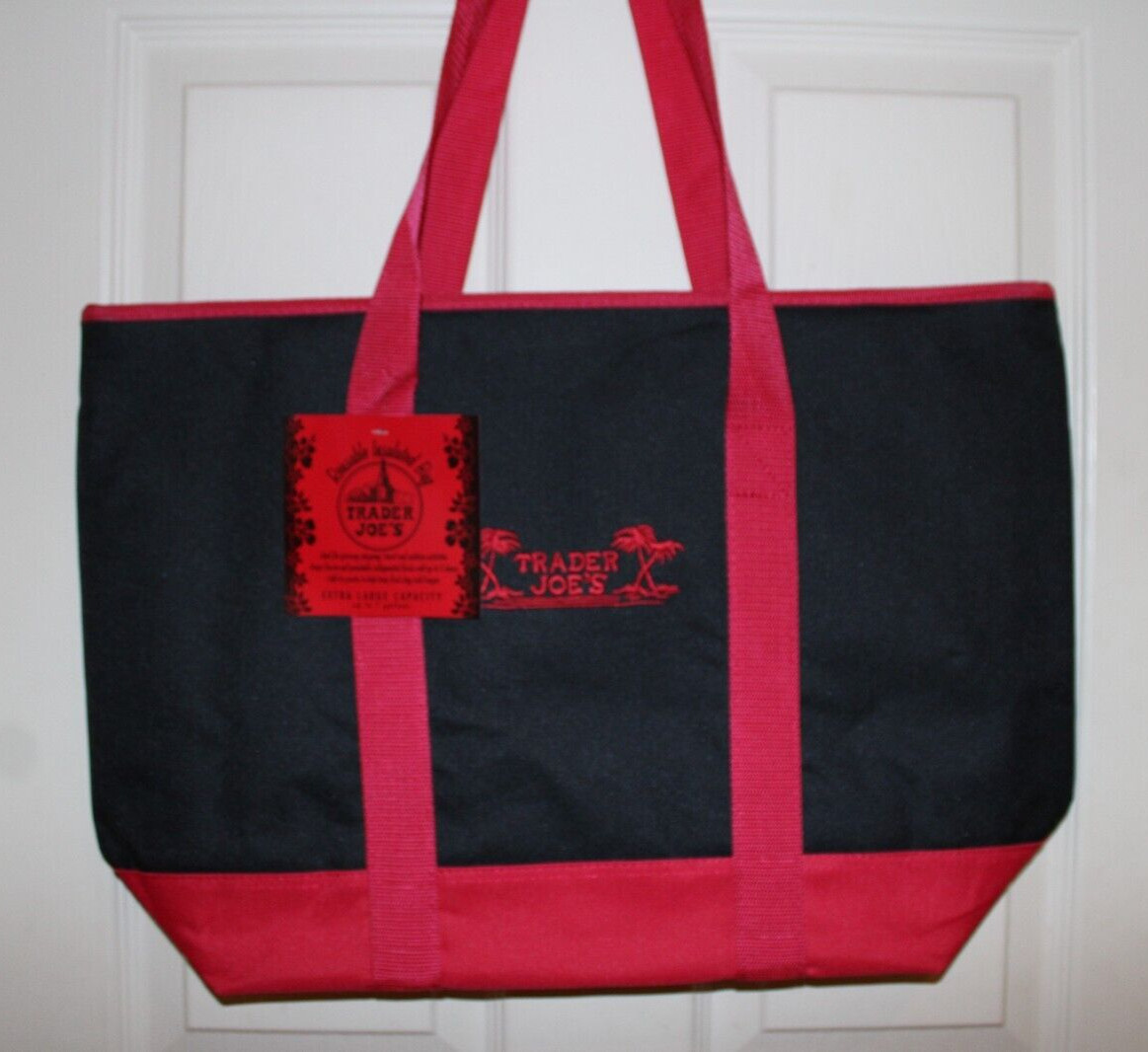 NWT Trader Joe’s Reusable Insulated Shopping Bag Black & Red 7 Gallons