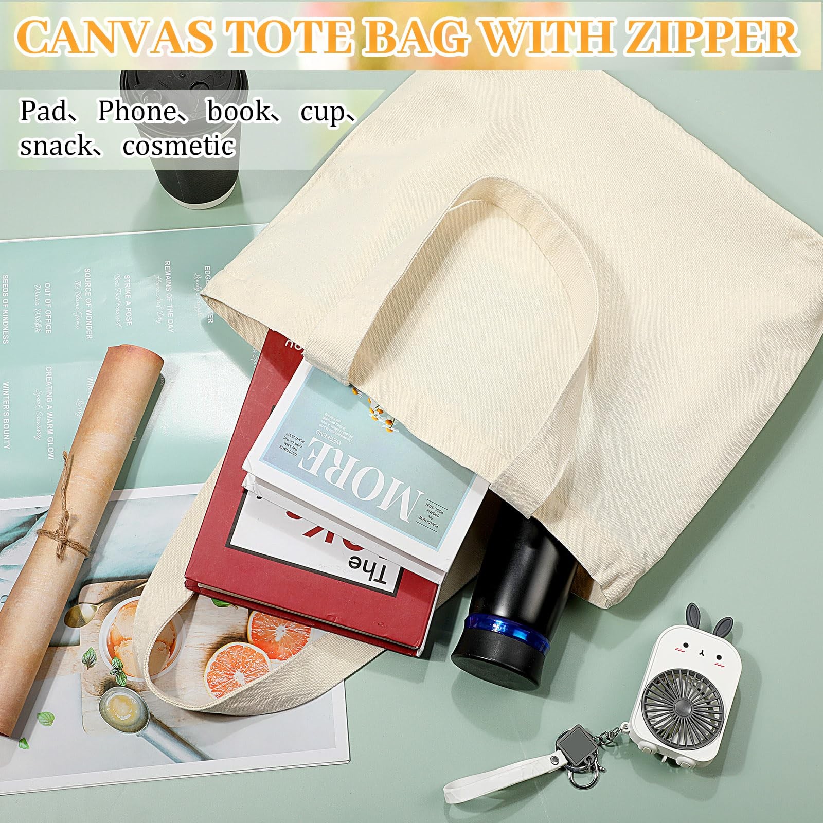 20 Pcs Canvas Tote Bags Bulk 16.5×13.4” Blank Cotton Canvas Bag with Zipper …