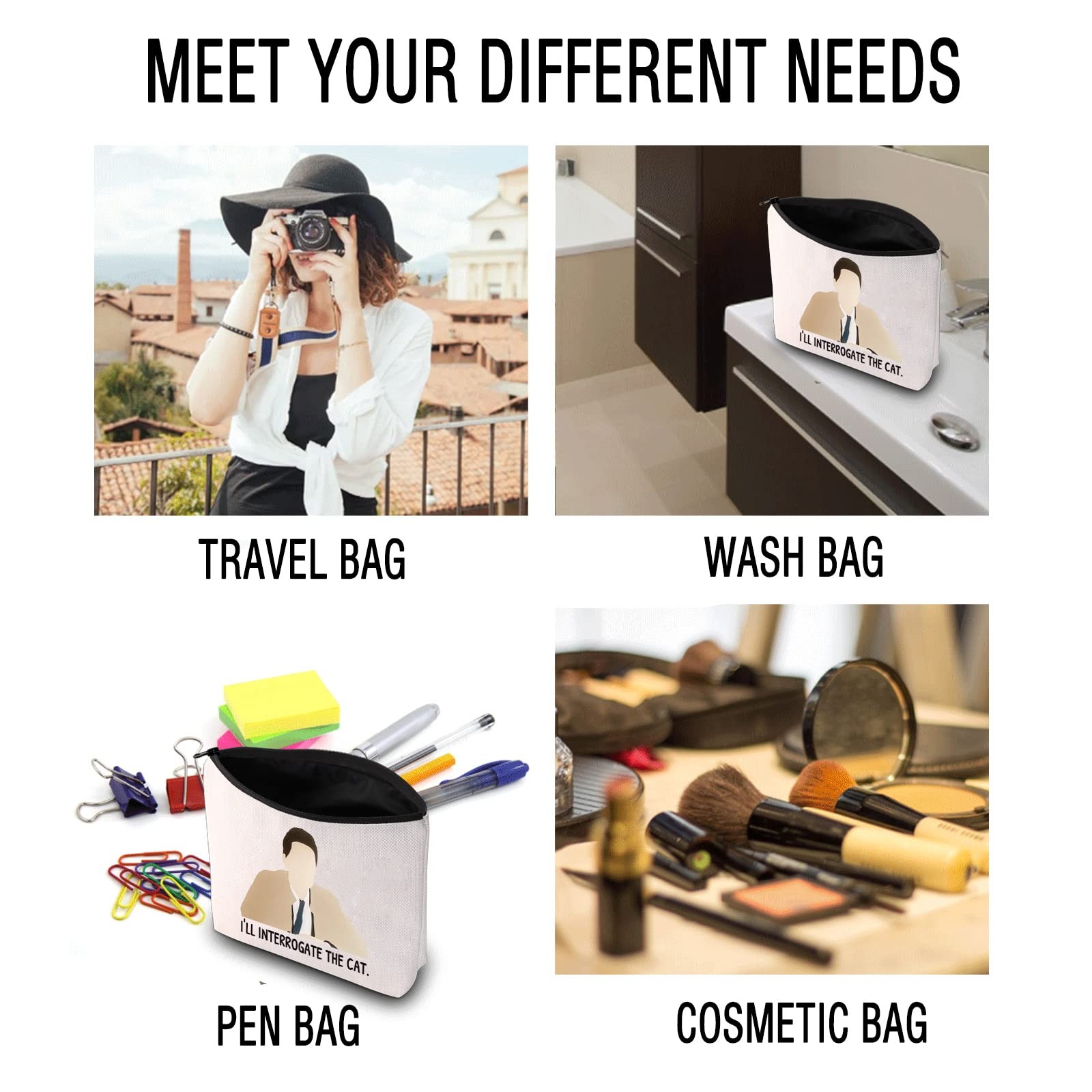 JXGZSO Inspired Gift I’ll Interrogate the Cat Makeup Bag Fans Gift…