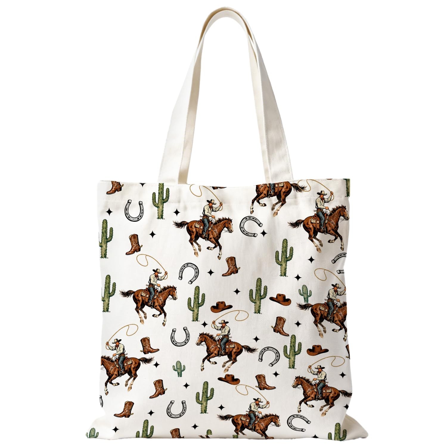 Western Horse Cowboy Cactus Tote Bag, Cowboy Gifts Canvas Tote Bags for Women…