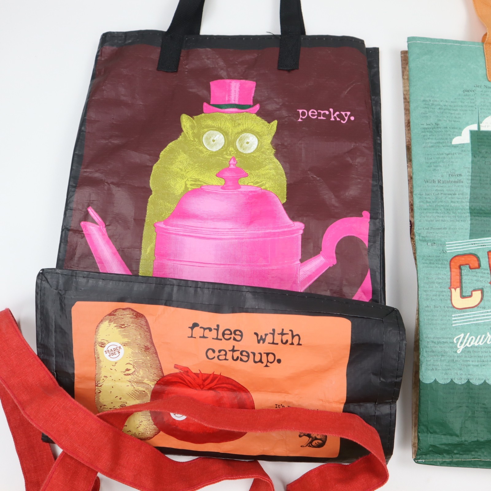 Trader Joes Reusable Shopping Tote Bag (Lot of 4) Chicago Cheese Toast Graphic