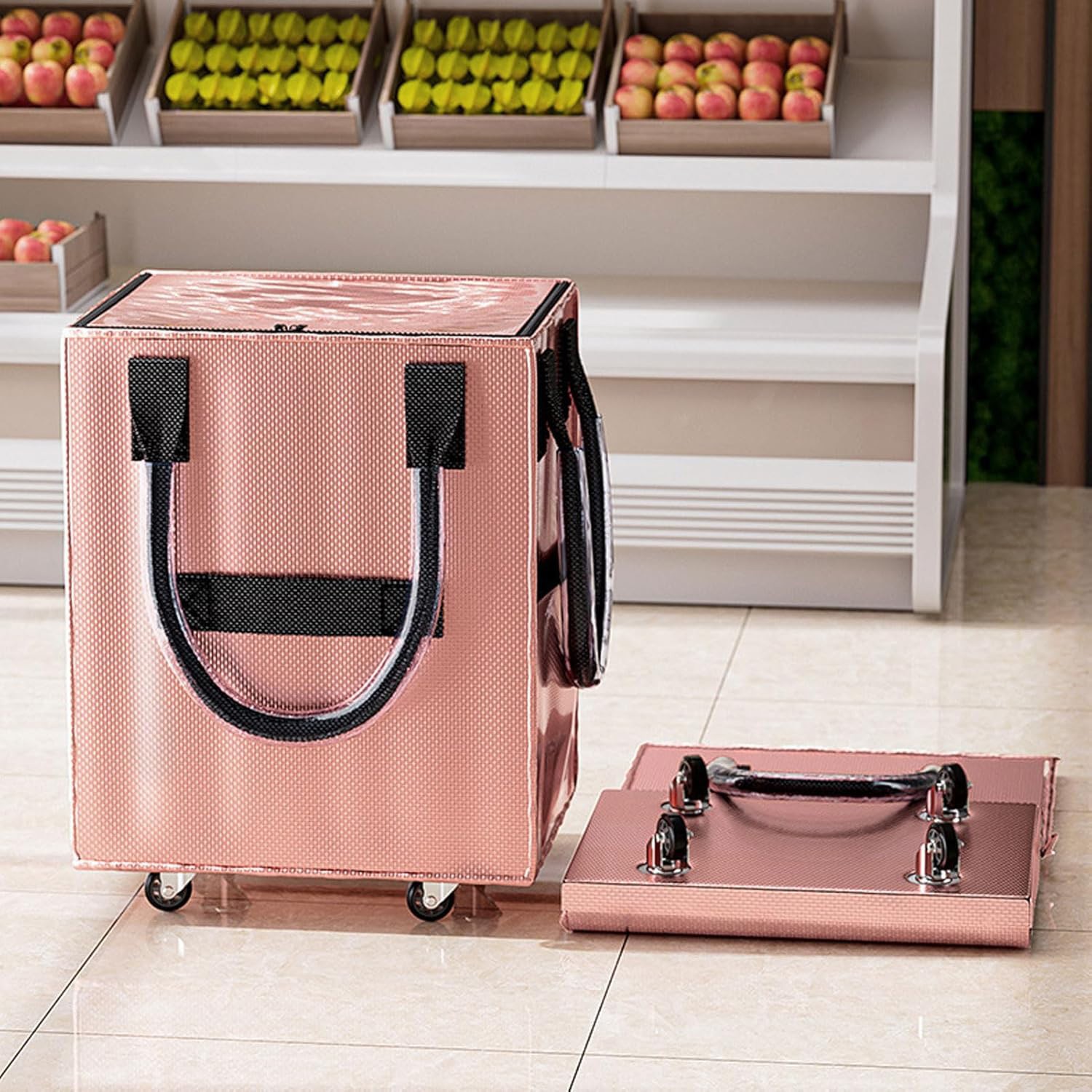 Medium Reusable Grocery Bag on Wheels Heavy Duty Rolling Shopping Tote w/ Handle