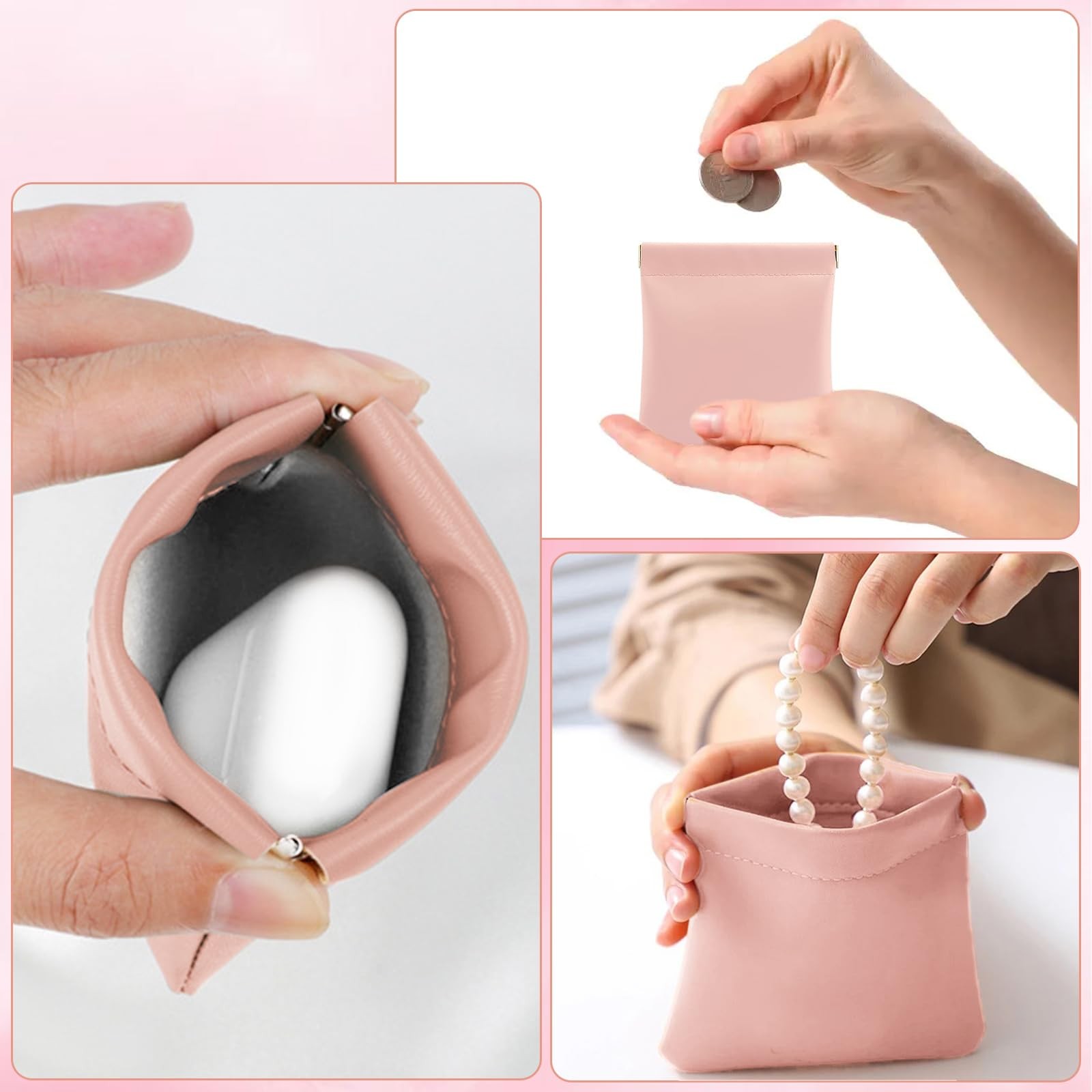 ZooviHyvi 4 PCS Small Makeup Bag for Purse, Mini Portable Pocket small, pink