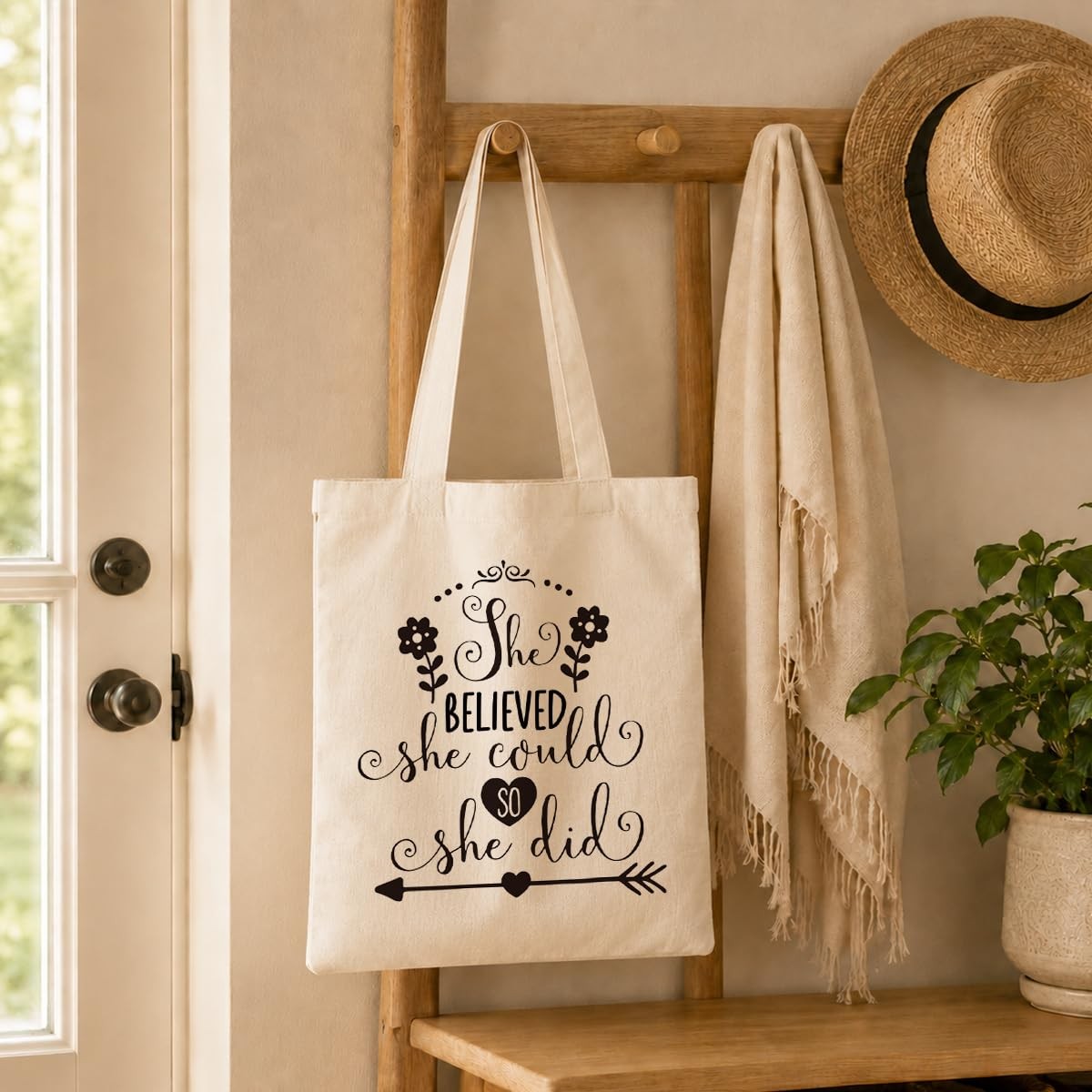 Canvas Tote Bag for Women, She Believed She Could so She did Shoulder Tote Ba…