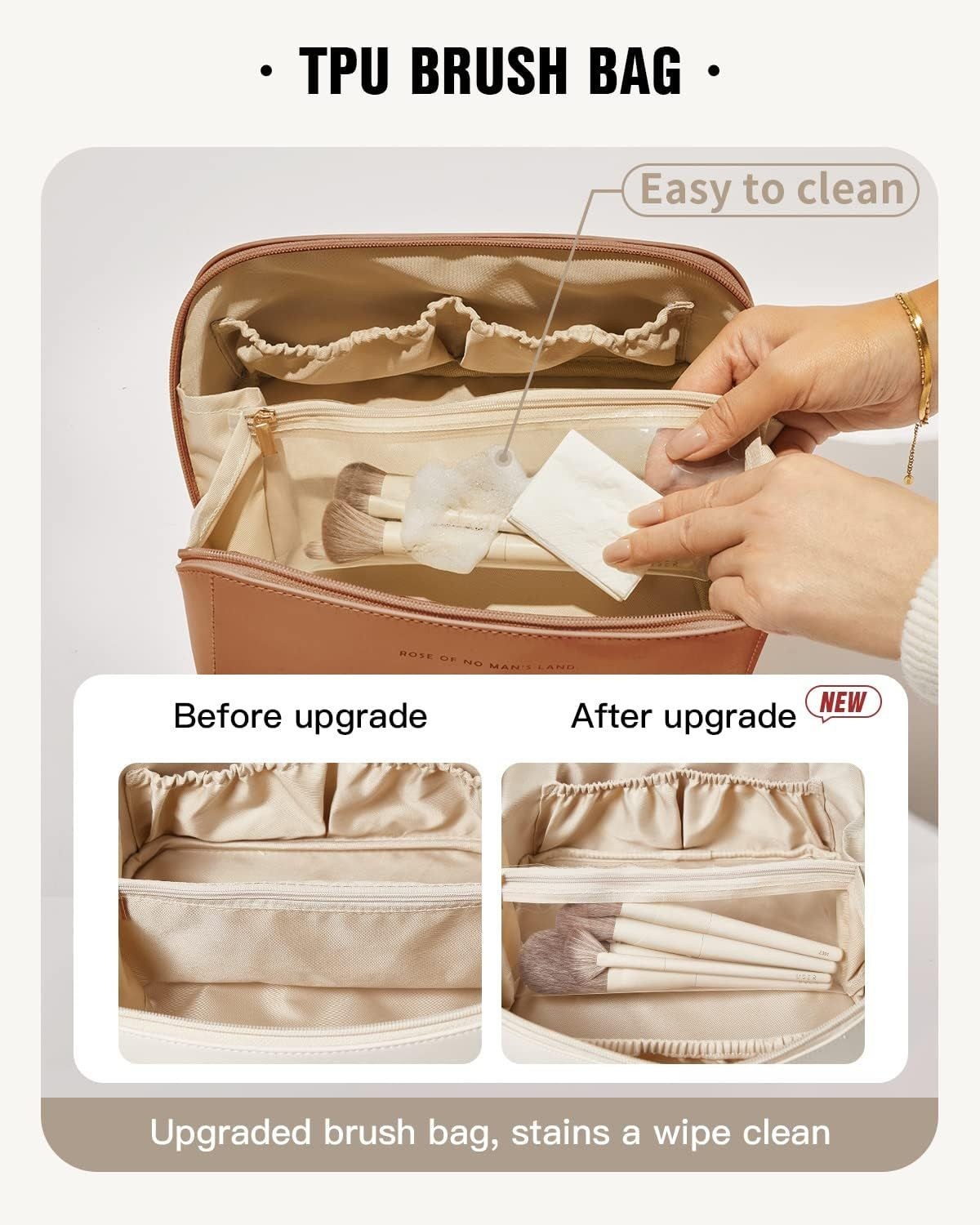 EACHY Travel Makeup Bag,Large Capacity Cosmetic Bags for Medium, Brown