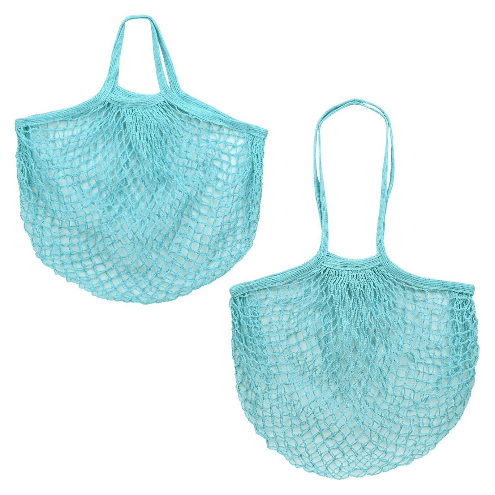 2-Pack Reusable Mesh Net String Grocery Bags [Blue-Green,Long&Short Handle]