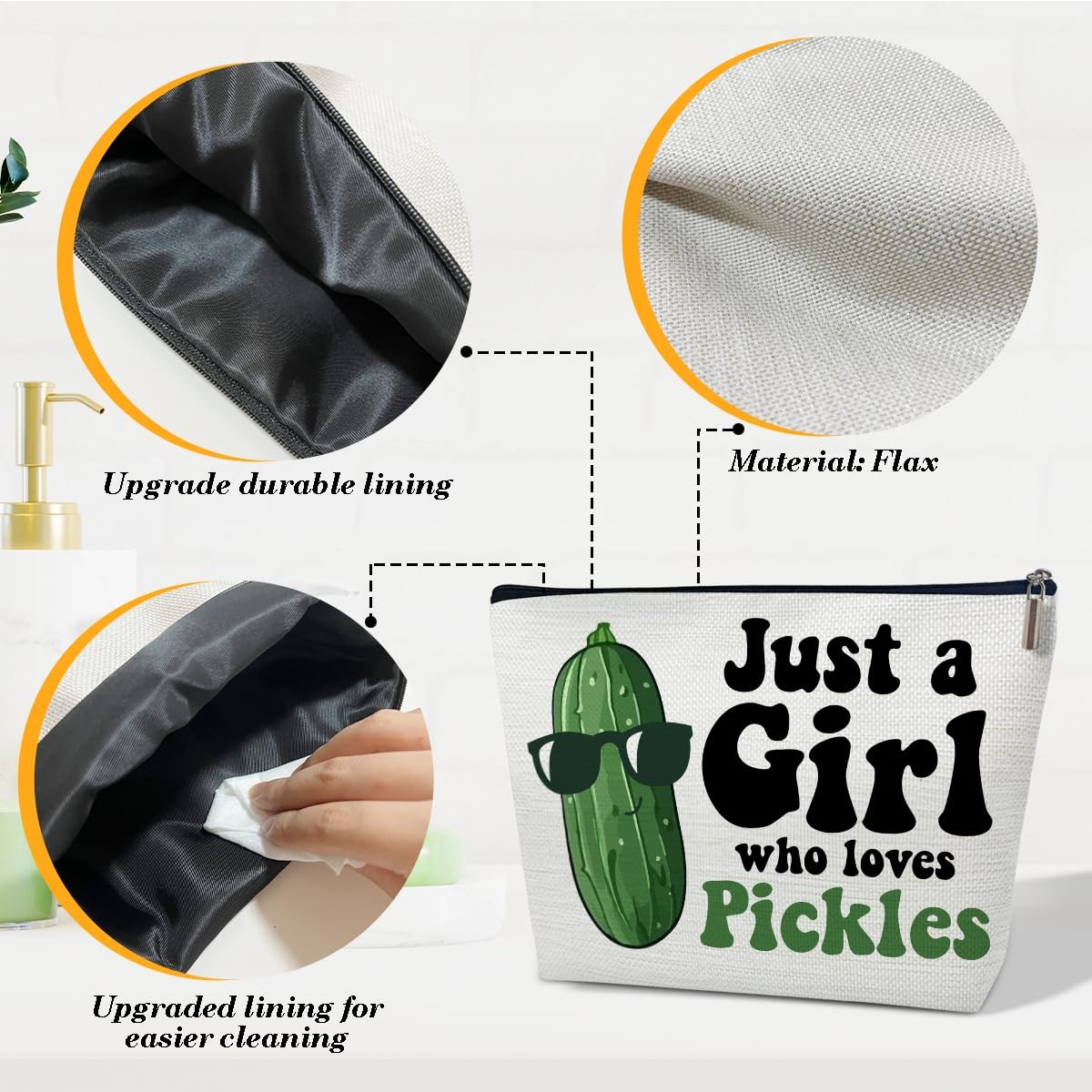Just A Girl Pickle Gifts – Makeup 10 inches x 2 x 7 inches, green