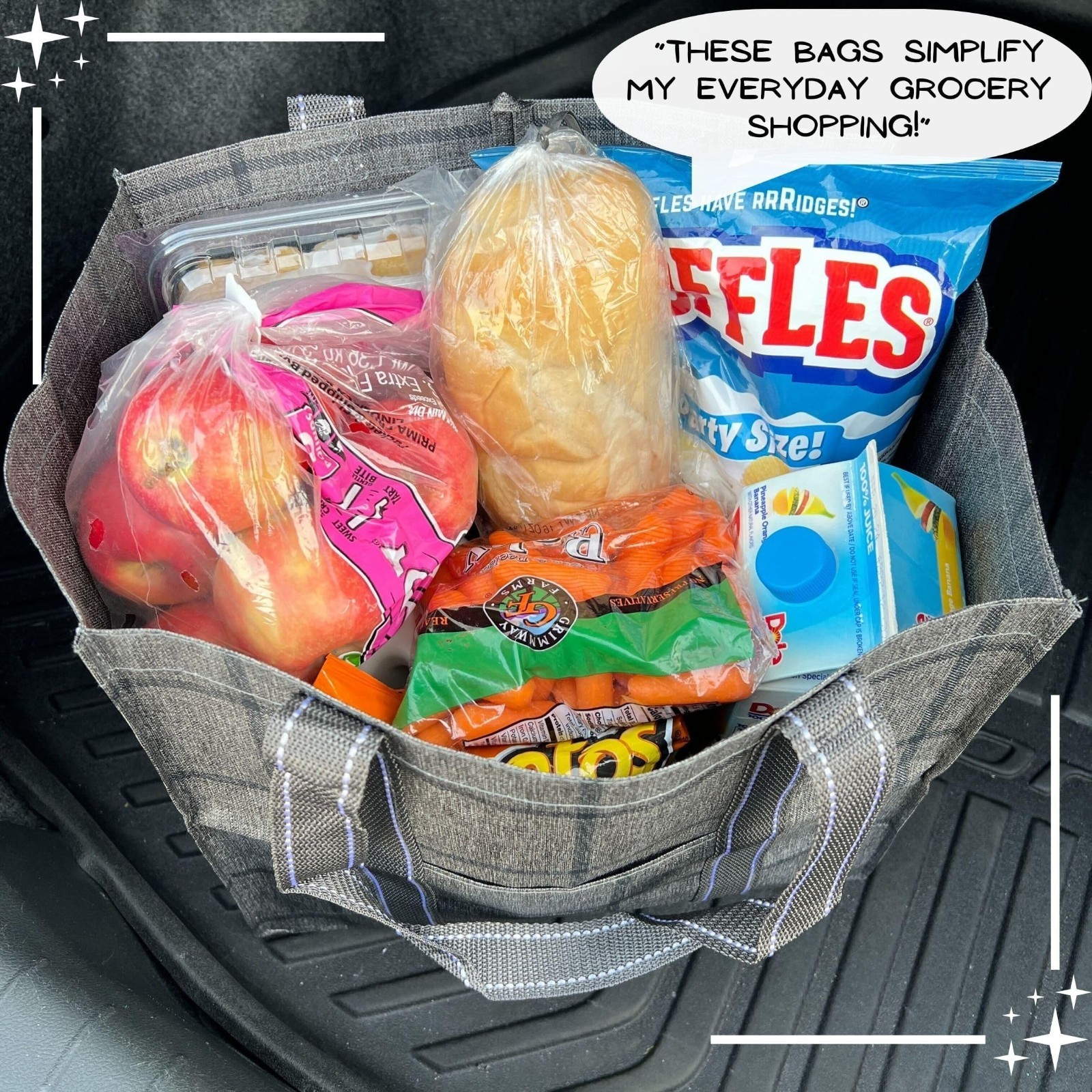 4 Pack Reusable Grocery Bags with Hard Bottom, Heavy-Duty Shopping Cart Bags