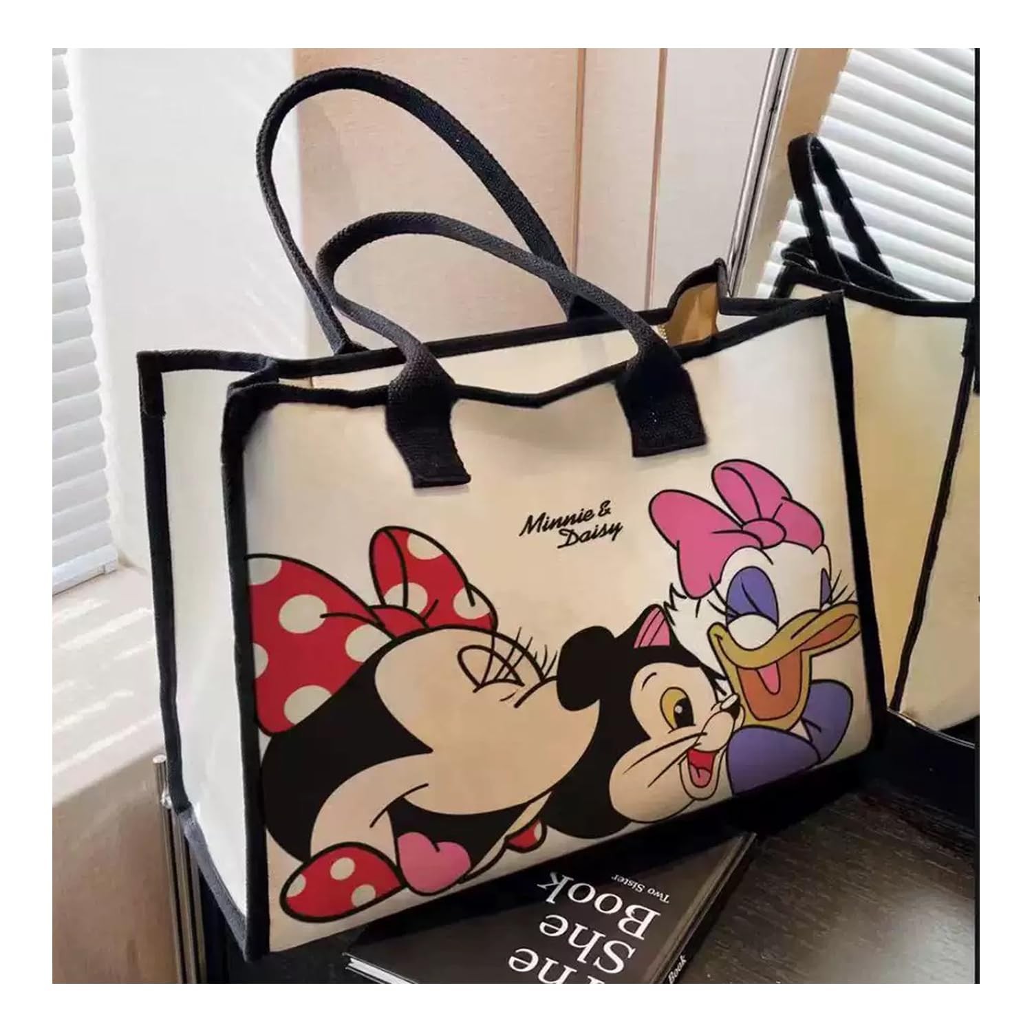 Cute Canvas Tote Bag with Zipper & Inner Pocket, Reusable Gift Bag for Women,…