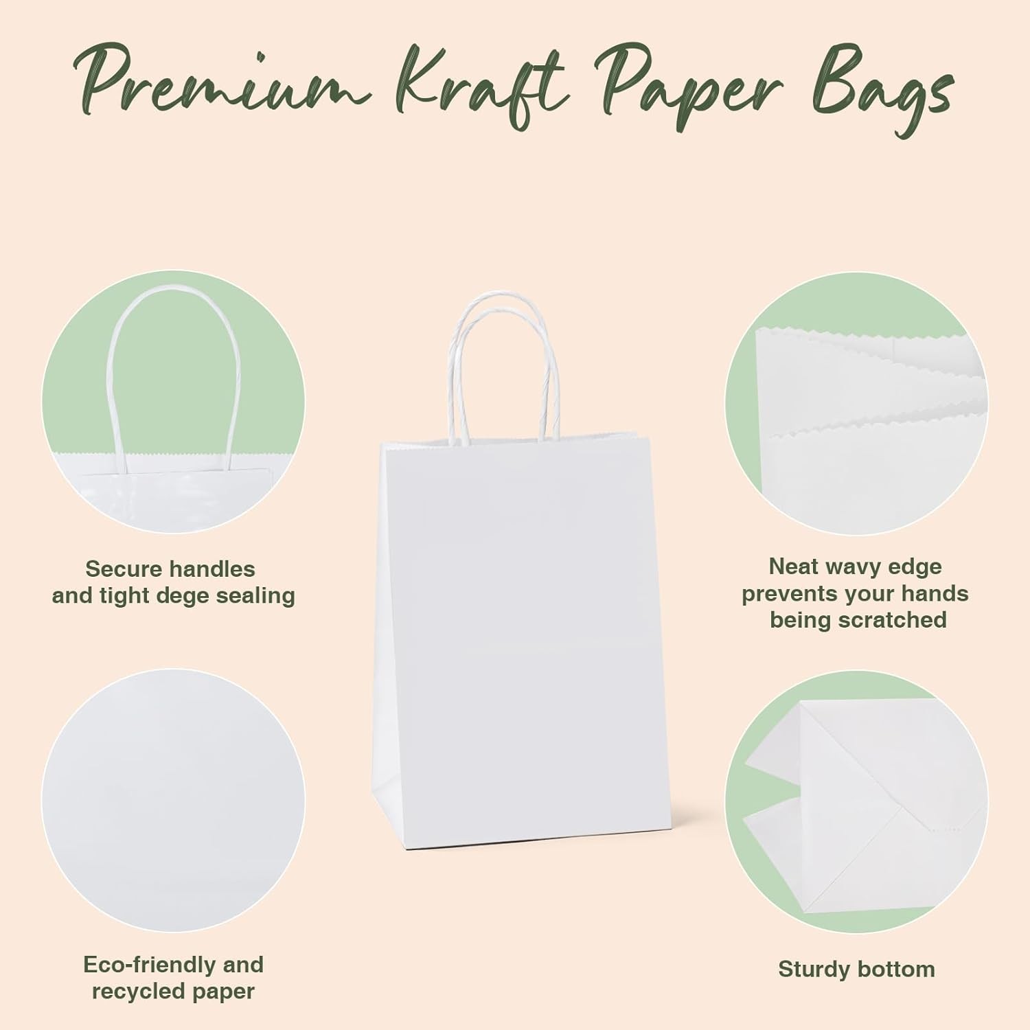 White Paper Bags with Handles 5.25 x 3.75 x 8 In, 20 Pack, Small Bags for