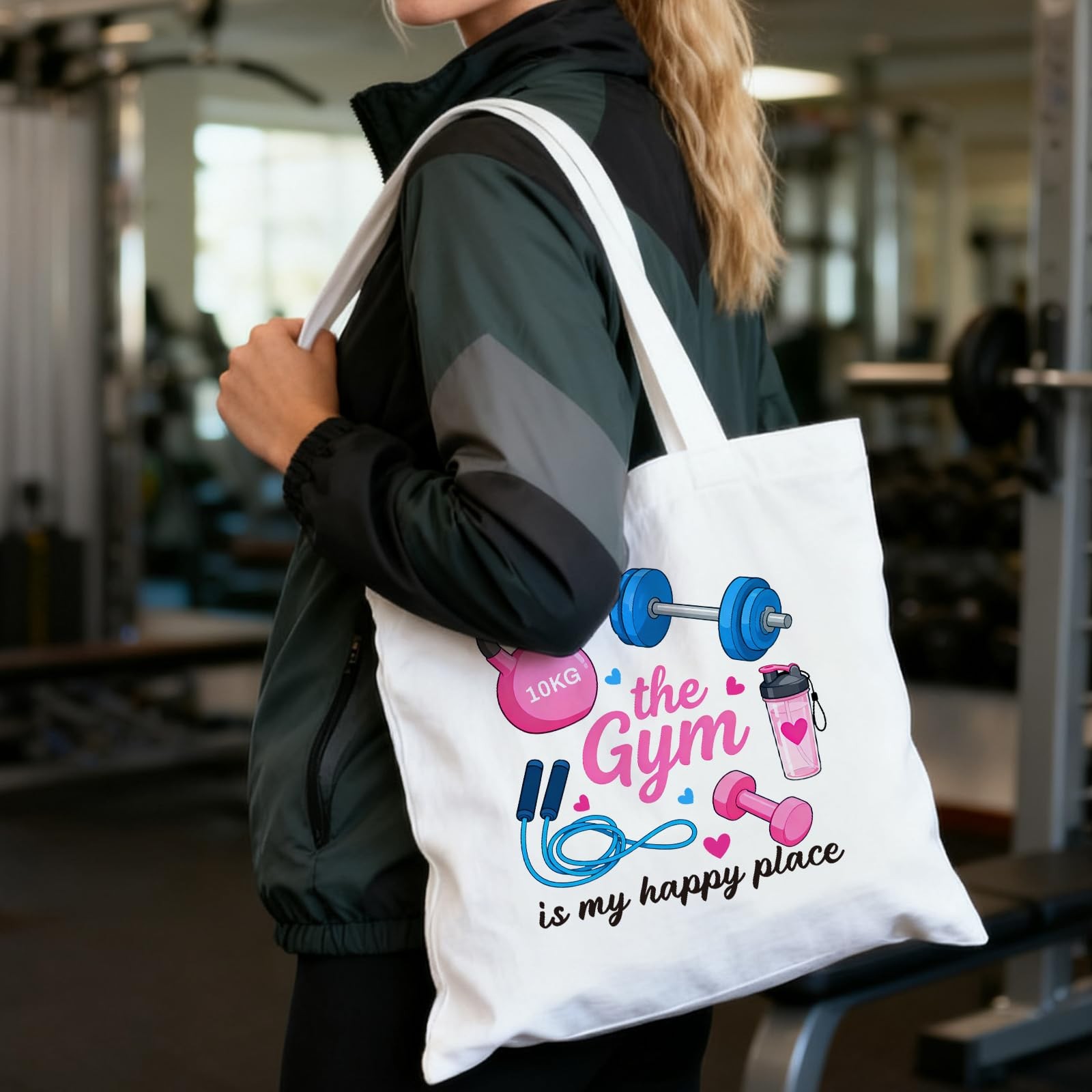 Canvas Tote Bag Dumbbell and Sport Reusable Cotton Bag for Women, Durable Clo…