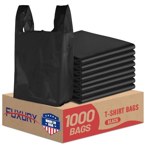 Black Plastic Grocery Bags 11.5″ x 6.5″ x 21″, T-shirt, 1000 Count Plain Black