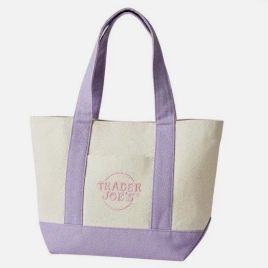 NWT Limited Edition LARGE Trader Joe’s Lavender Canvas Bag VIRAL IN HAND