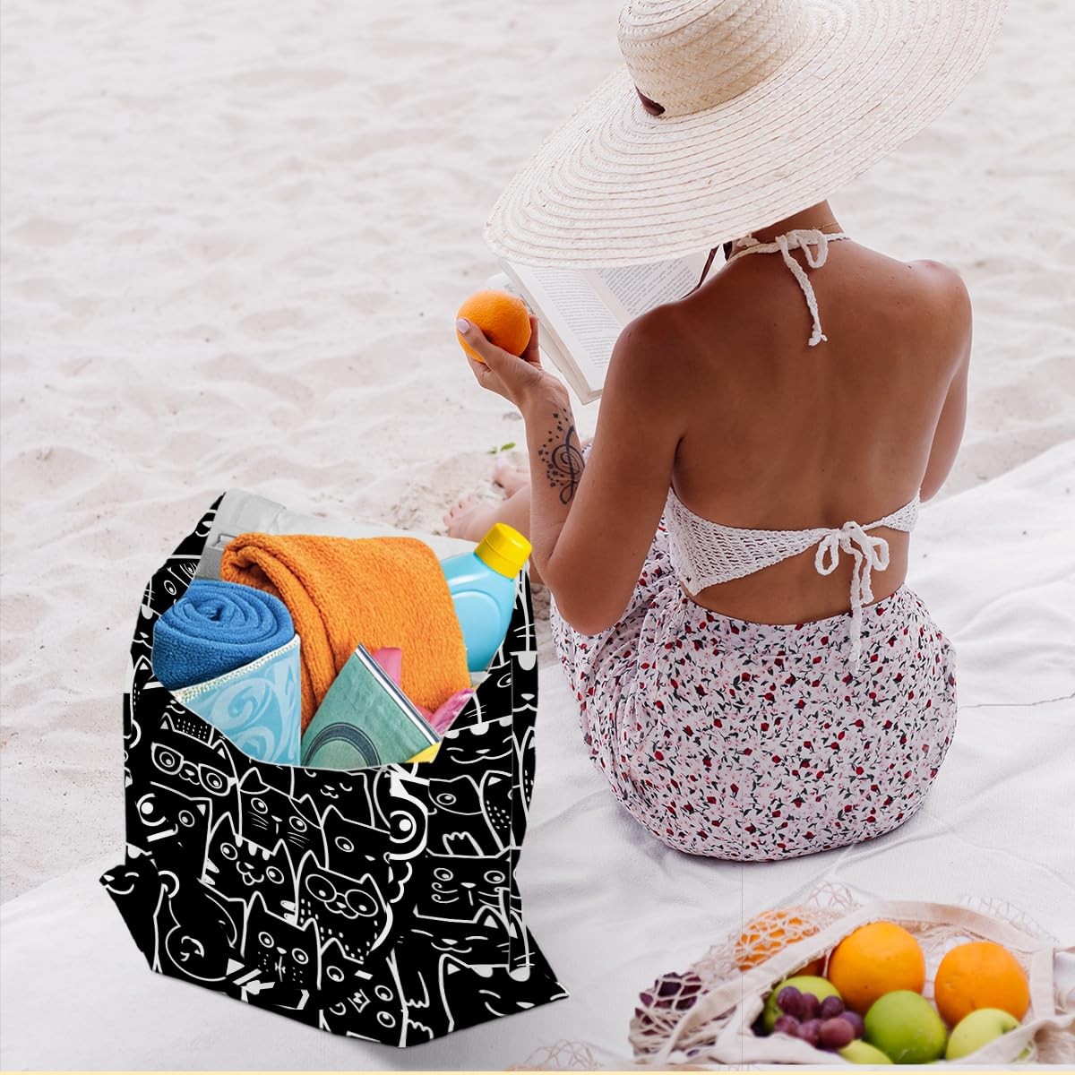 Reusable Shopping Grocery Tote Bag With Zipper Pockets Weekender Gifts