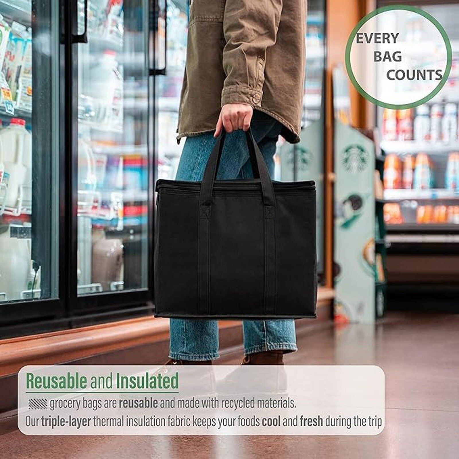 Cooler Bag and Insulated Grocery Bags for Food Delivery Collapsible Shopping Bag