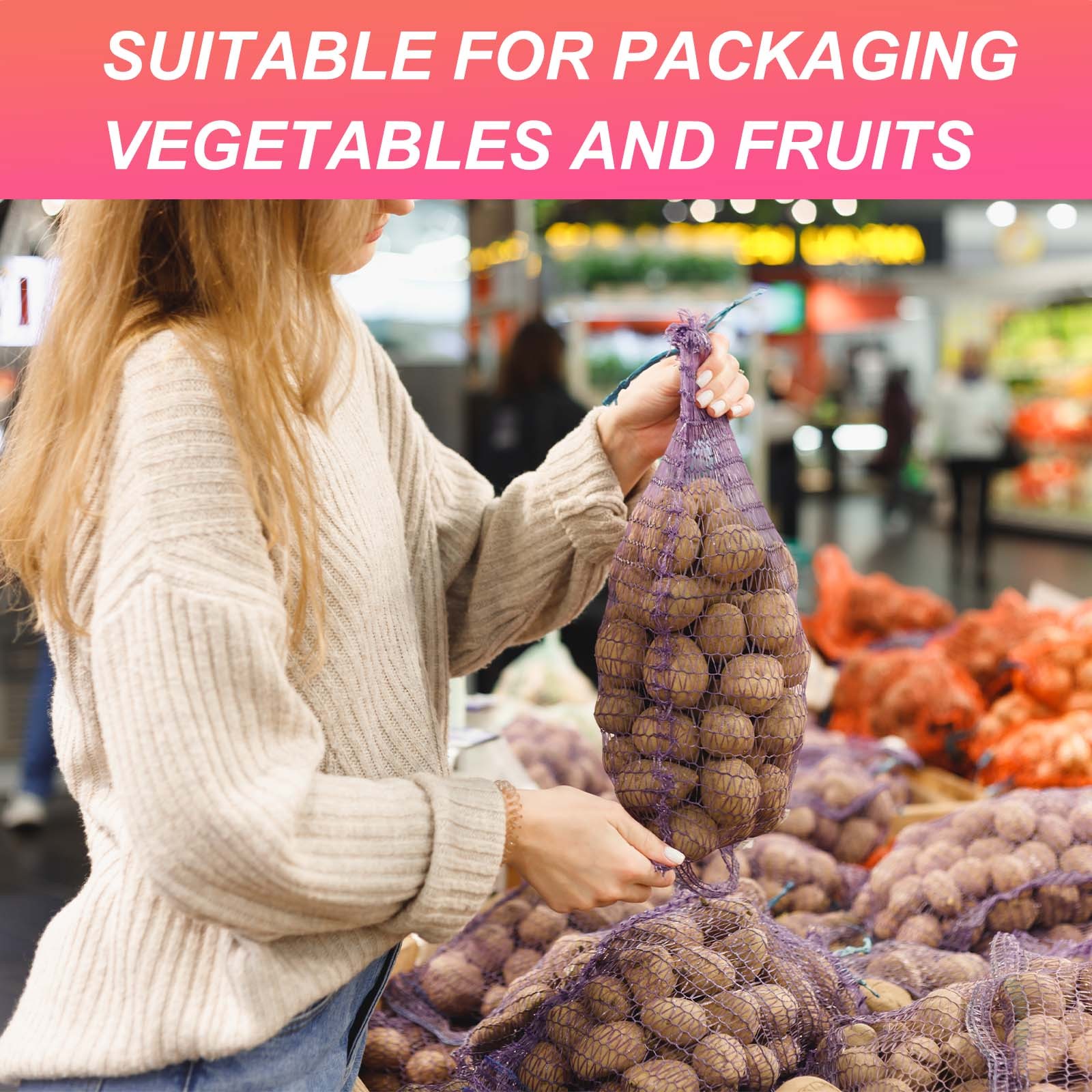 100Pcs Reusable Mesh Produce Bags 13.8 Inches Egg Hatching Bags White