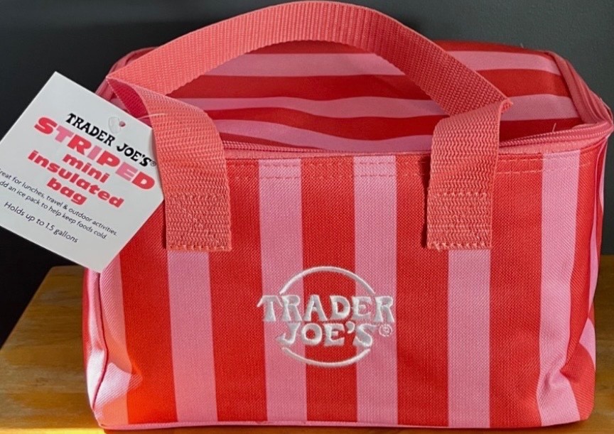 Trader Joes mini insulated red and pink stripes bag