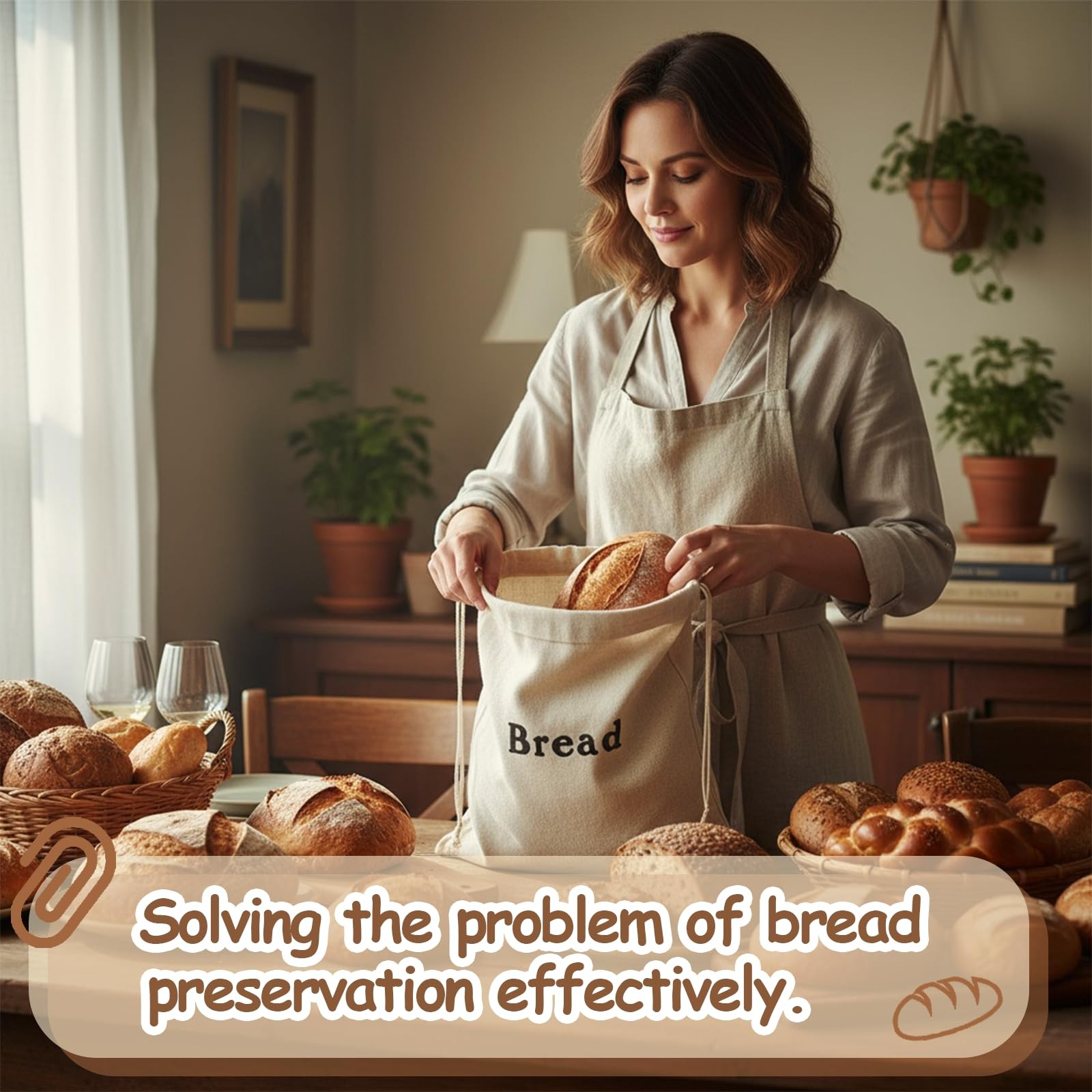 Reusable Bread Bags for Homemade, 12 x 15 inches x 12 x 1 inch, Beige