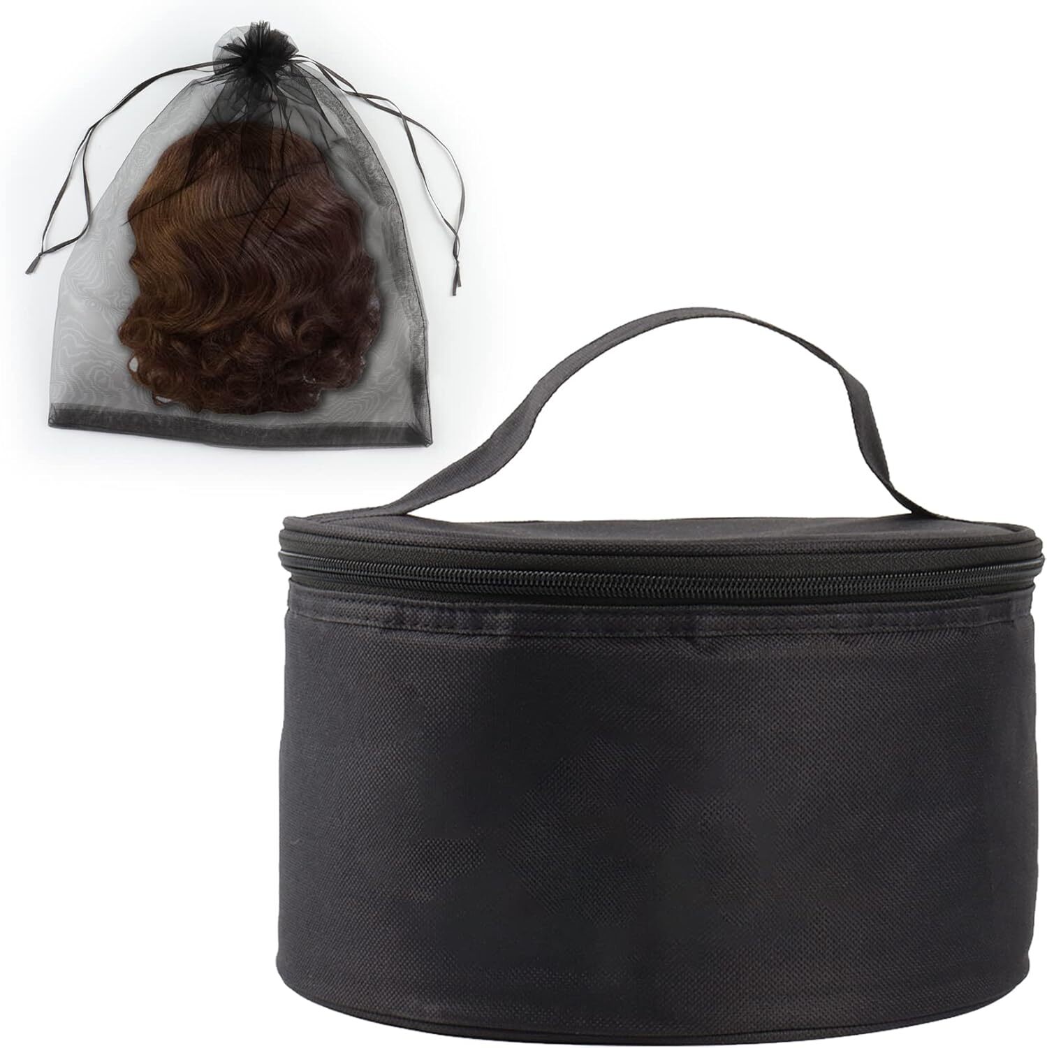 Wig Travel Case,Foldable Round Box,Lightweight and Durable Black