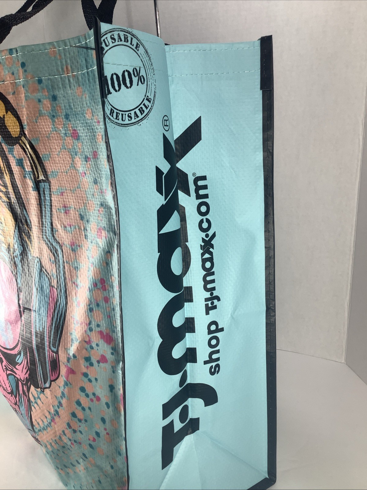 New~XL Sugar Skull w/Headphones Multi-Colored Reusable Shopping Bag -TJMax