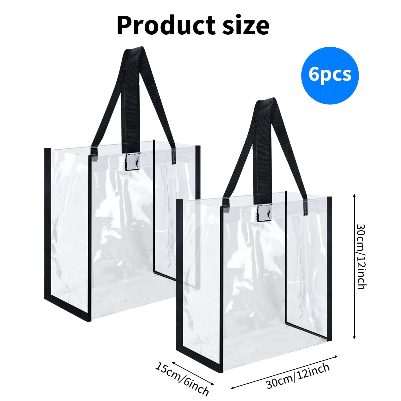 6 Pack 12 x 12 x 6 Inch Clear Tote Bags PVC Plastic Tote Bag With Handles Bul…
