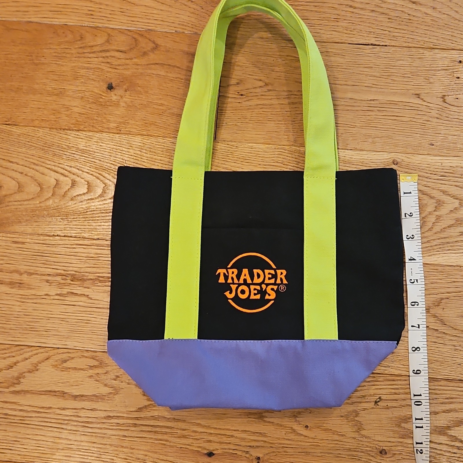 Trader Joe’s Reusable Tote Shopping Bag Colorblock Black Green Purple Orange