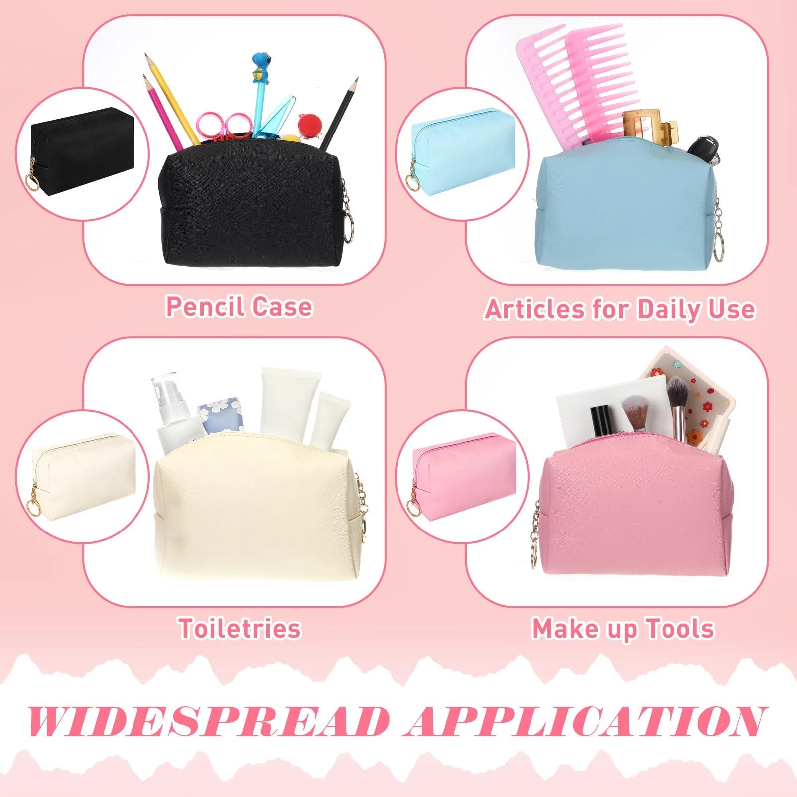 24 Pcs Preppy Makeup Bag PU Leather Cosmetic Bag Bulk Makeup Plain Pouch Waterpr