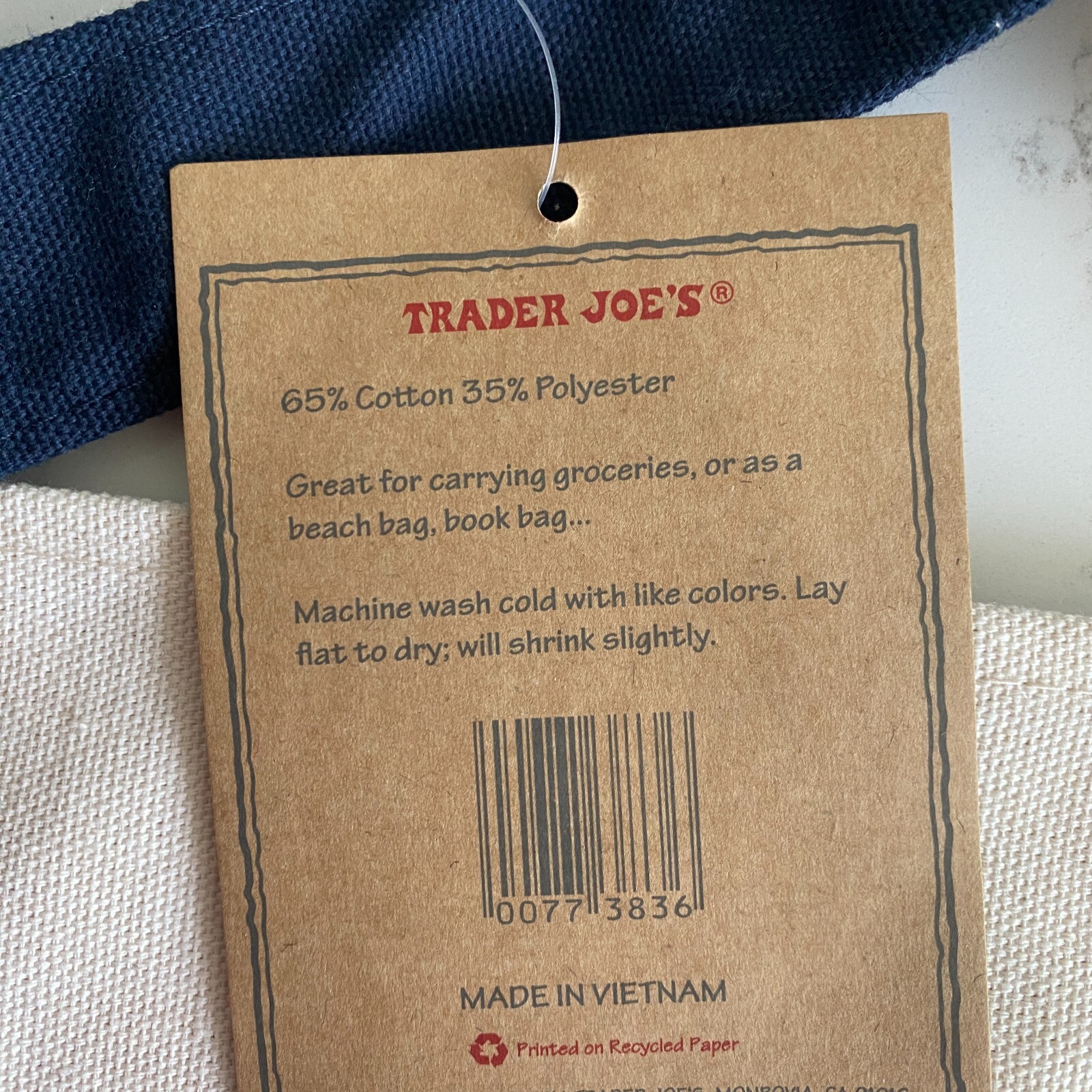 Trader Joe’s Reusable Cotton Blend Heavy Duty Eco Friendly Tote Bag T2301 KARYON