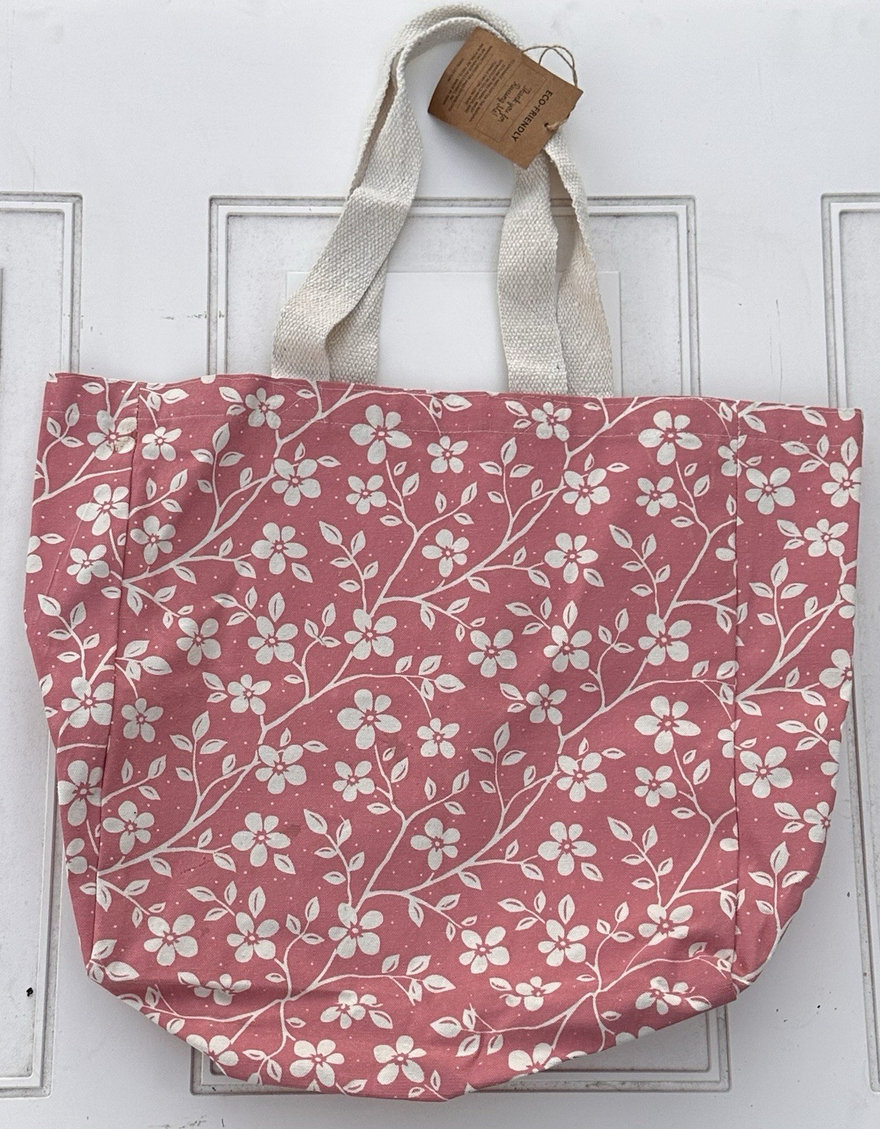 Reusable Tote Bag Eco-friendly Pink White Floral NWT