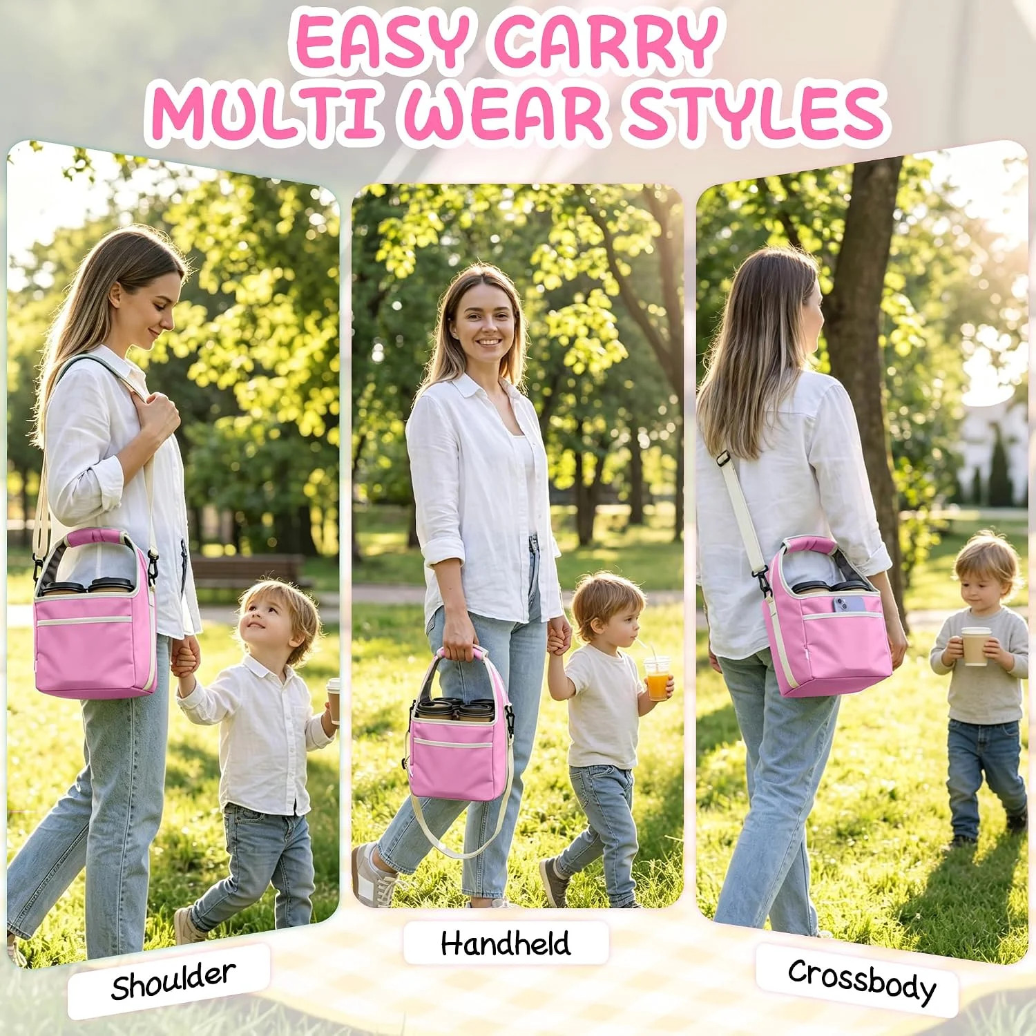 Reusable Drink Carrier Tote Bag with Handle Family Size 4 Compartment Water Bott